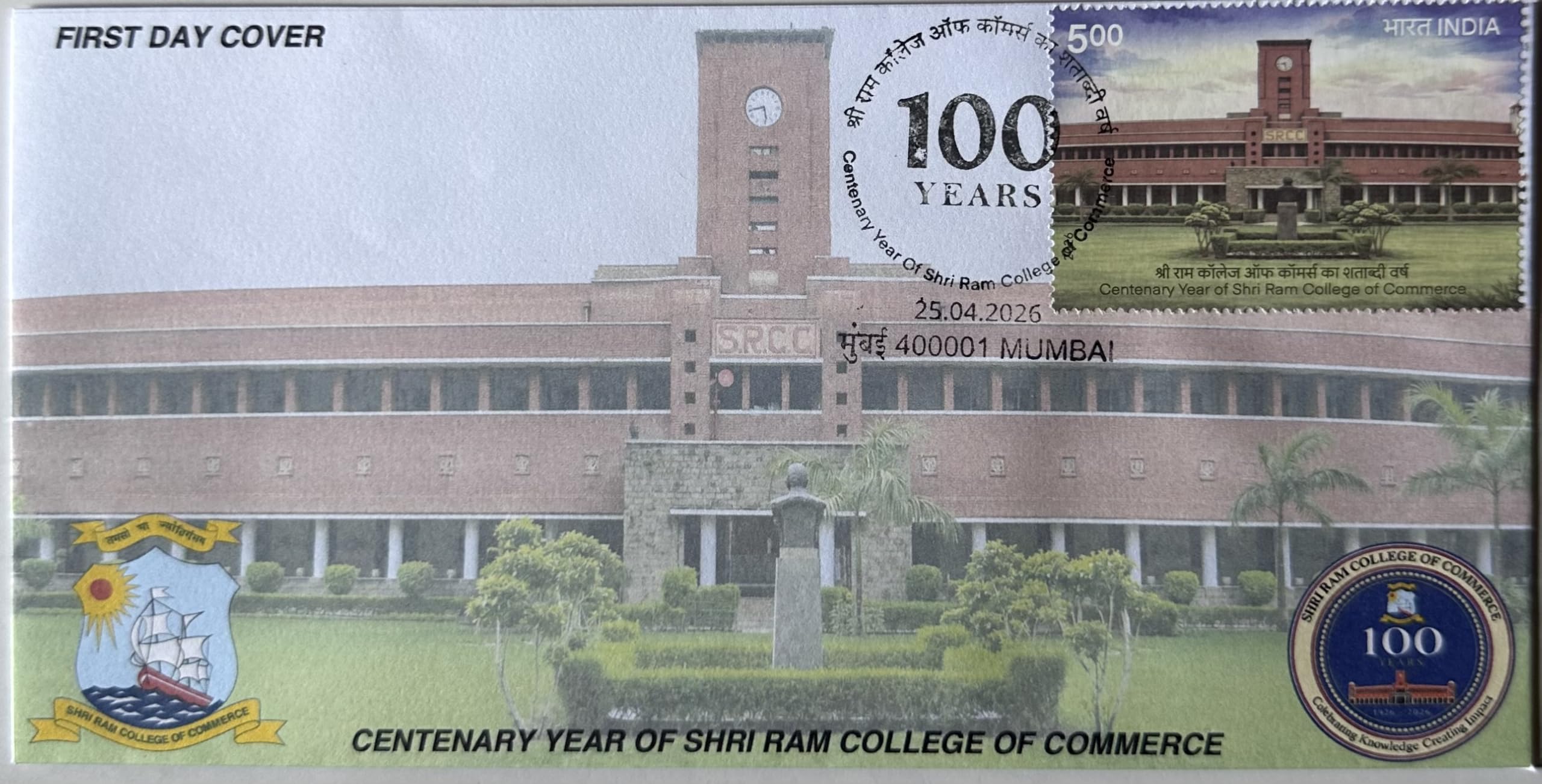 PACFDC163. Pac Collectibles - Private First Day Cover with Stamp. Shri Ram College of Commerce Centenary Year-image-12