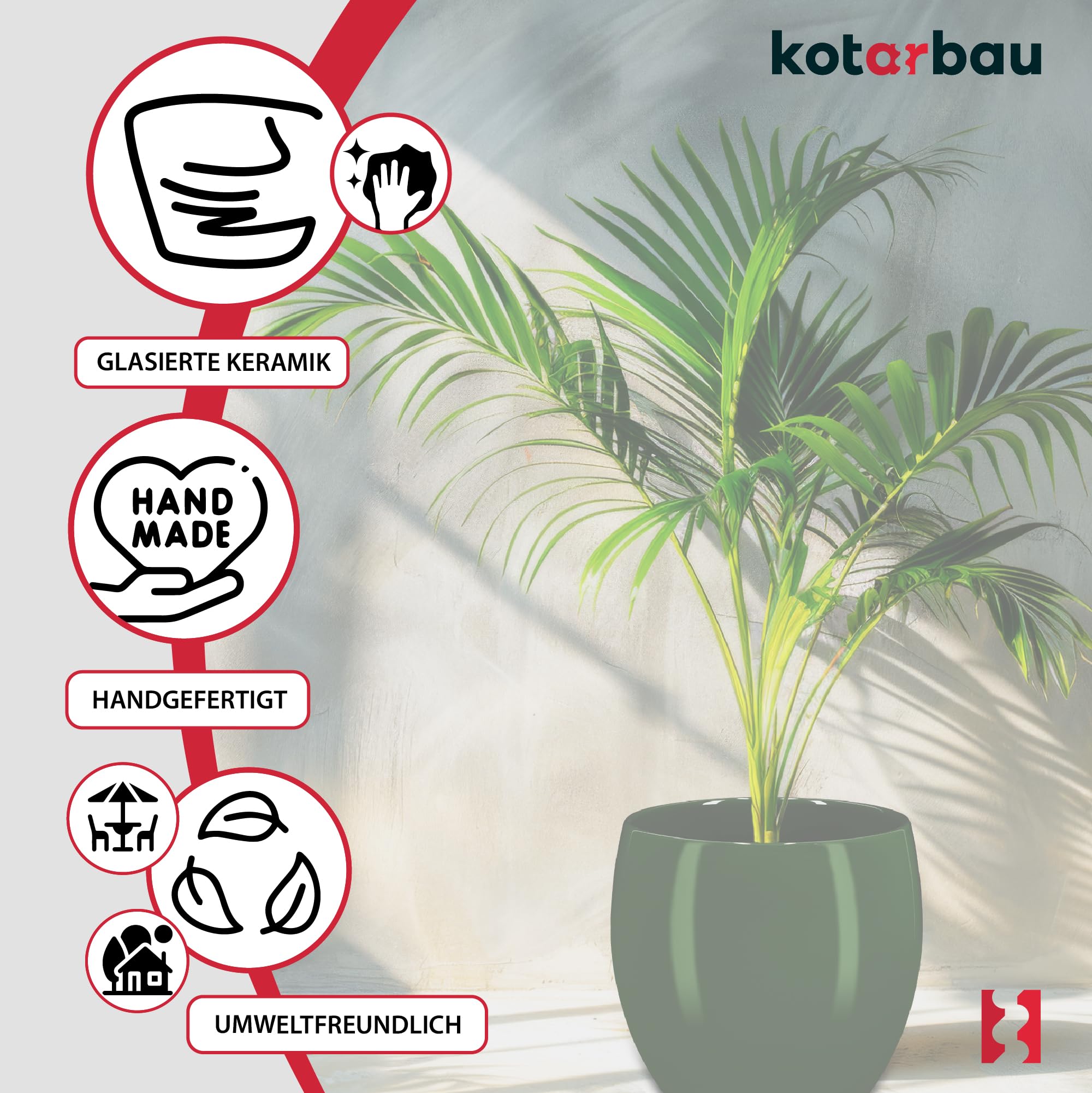 KOTARBAU® 2 szt. Donica Zielona ⌀ 26 cm Okrągła Doniczka Ceramiczna Szkliwiona z Błyszczącym Wykończeniem Osłonka na Kwiaty Donica na Kwiaty do Domu na Taras i Balkon