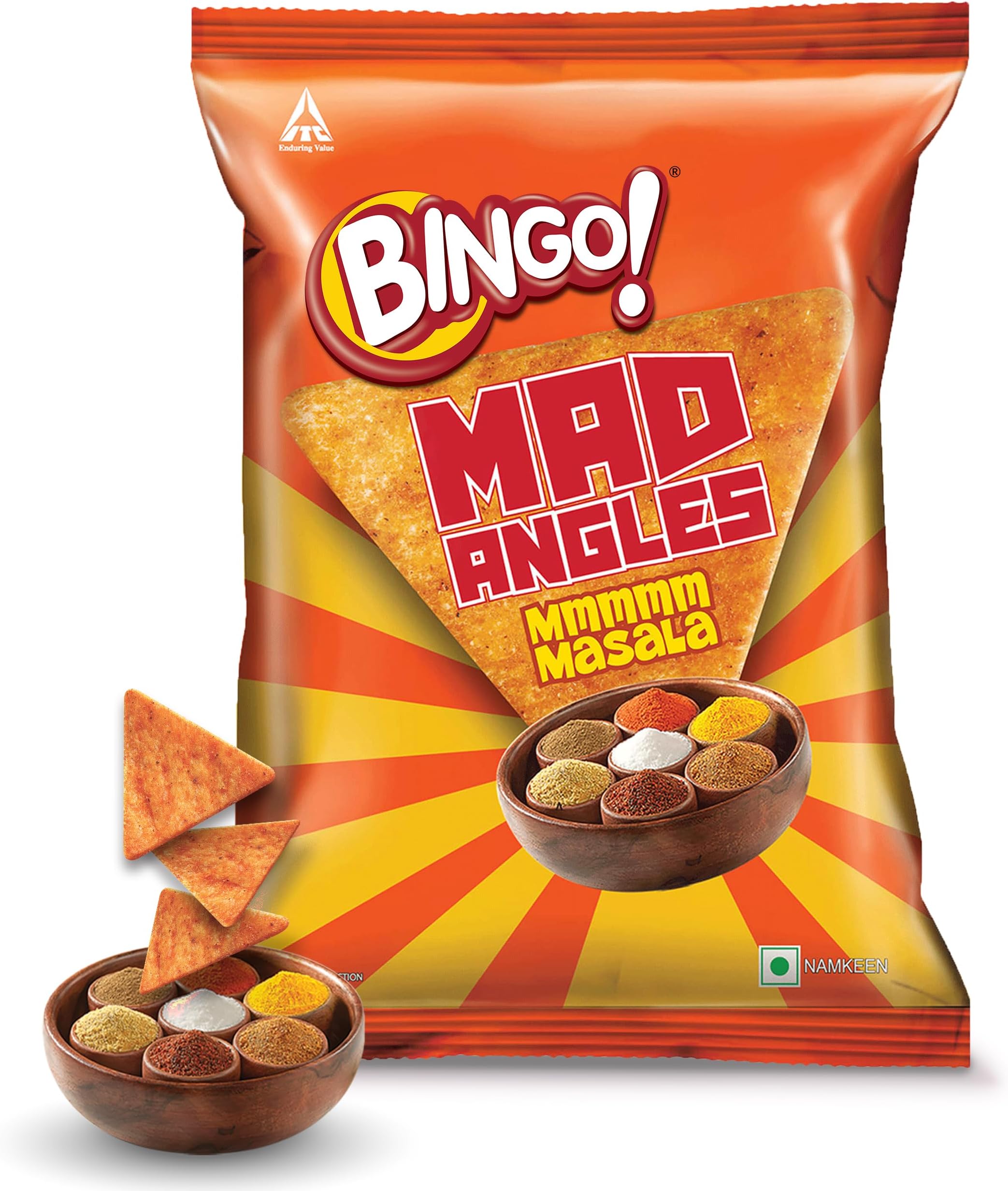 Mad Angles Mmmmm Masala | Spicy Masala Flavour | Crunchy Corn-Based Triangle Chips | Tasty Snack for Every Mood, 60