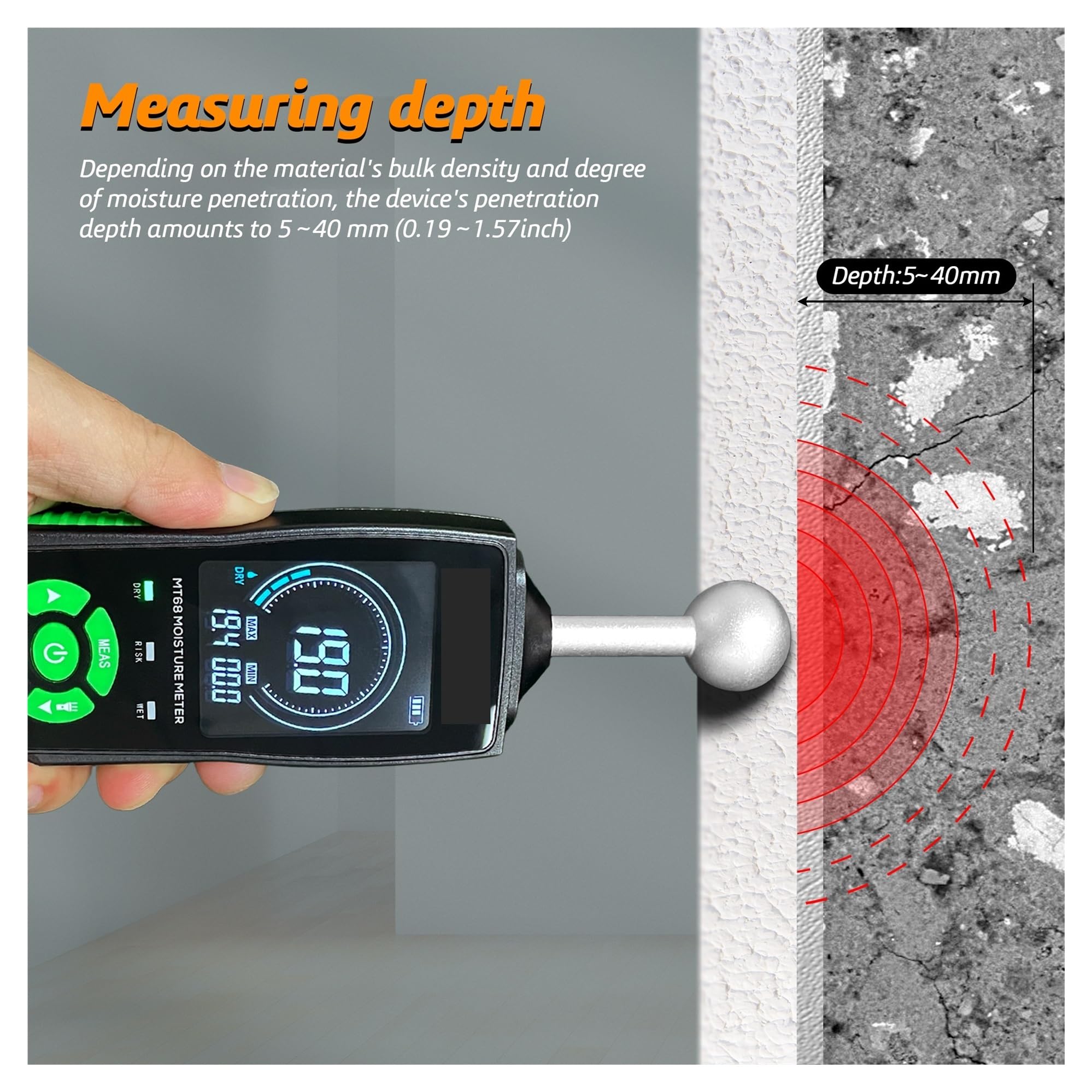 Misuratore di umidità del Legno Digitale MT68 Rilevatore Senza Contatto Schermo LCD Igrometro Allarme Tester Sfere Piccolo Errore