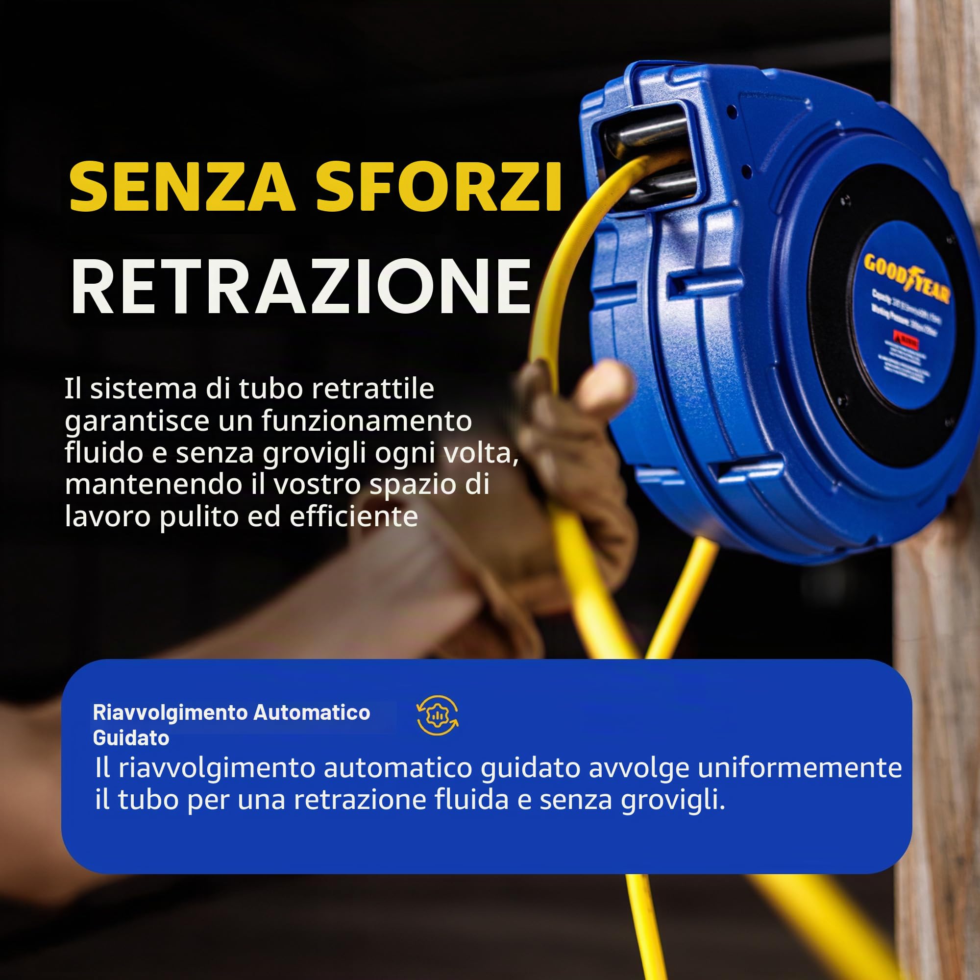 Goodyear 27527153g Chiuso Retrattile compressore d'Aria/Acqua avvolgitubo con 3/8 in. x 50 ft. Ibrida Polymer Tubo Flessibile, Max. 300psi