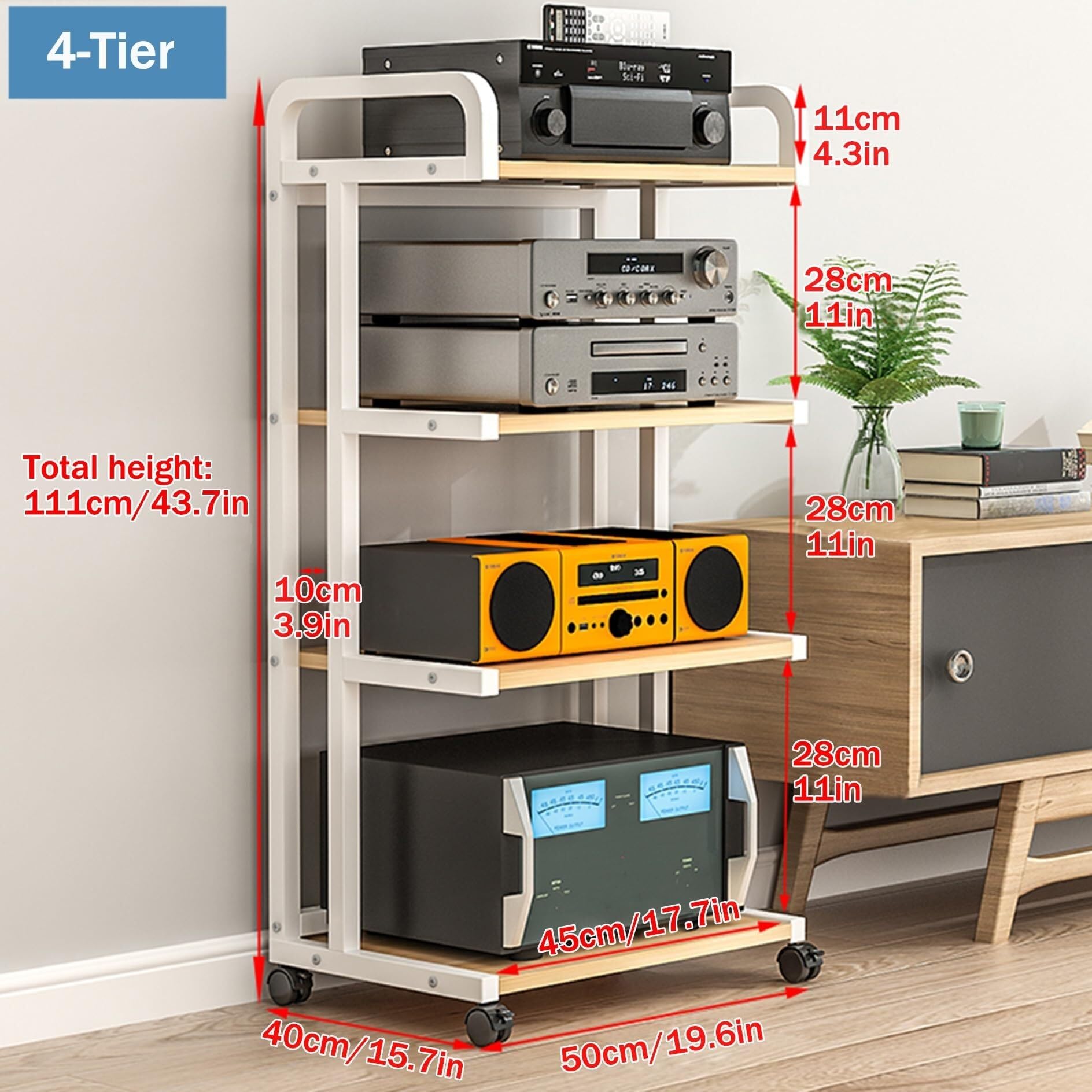 HiFi o Rack – 3/4/5-stöckiger Sto-Schrank für Zuhause, Büro, Geschäft, Theater – AV-Ma-Ständer (Schwarz & Teak, 50 x 40 x 111 cm)