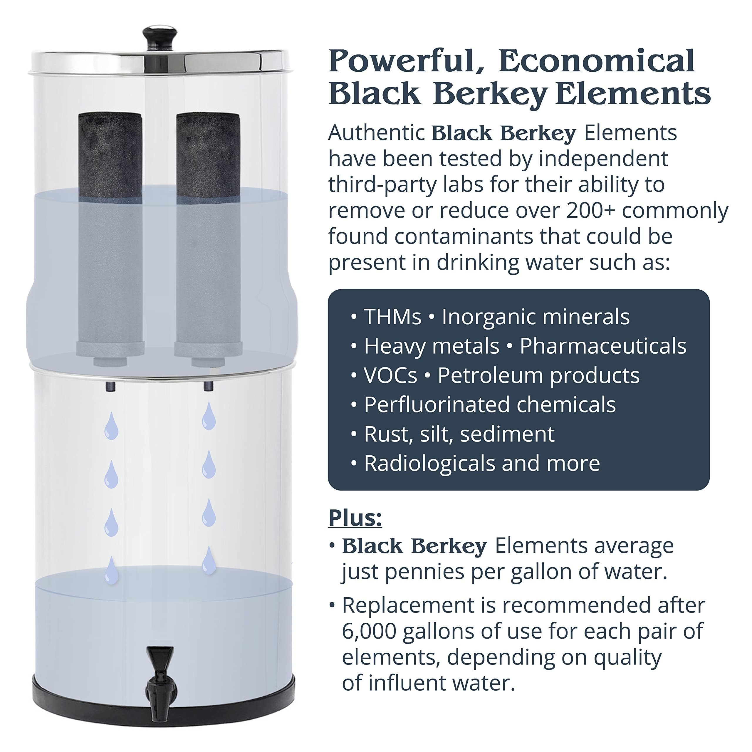Berkey BT2X2-BB Système de filtre à eau en acier inoxydable avec 2 éléments filtres noirs, 1.5gal