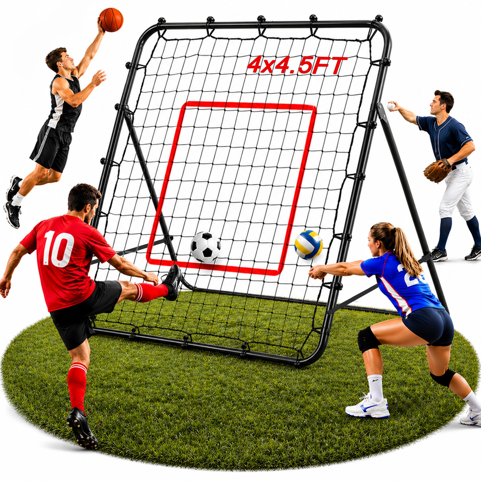Volleyball Rebounder Net 4x4.5 Ft - Volleyball Training Equipment for Hitting Serving Passing Practice - 6 Adjustable Angles Indoor Outdoor VolleyballNet for Baseball, Soccer, Lacrosse, Tennis