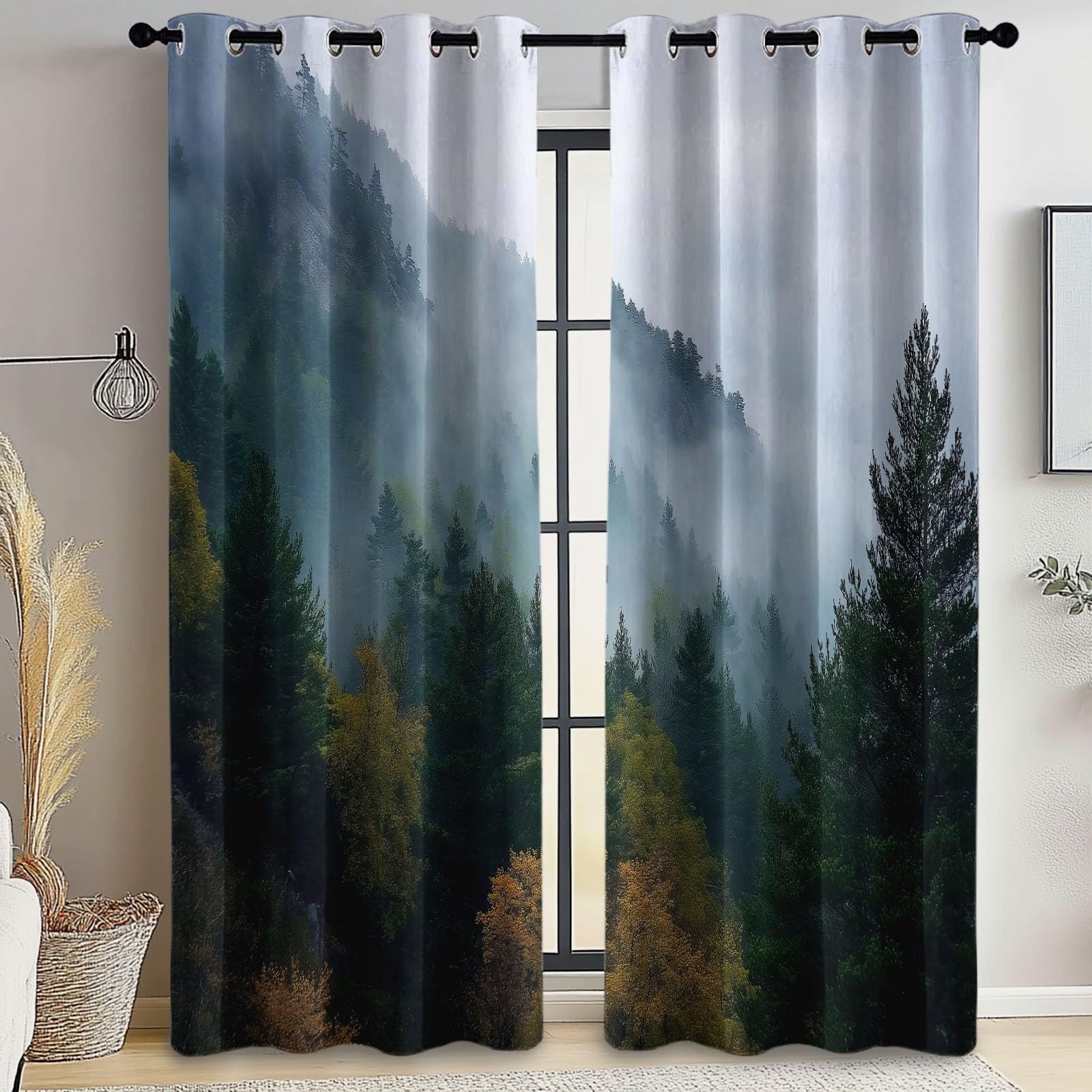 Zasłona zaciemniająca natura krajobraz głębokiego lasu nowoczesny kolorowy nadruk termiczny zasłony do sypialni salonu wnętrza z oczkami 70 l x 240 H cm (2 panele) Zasłony i zasłony