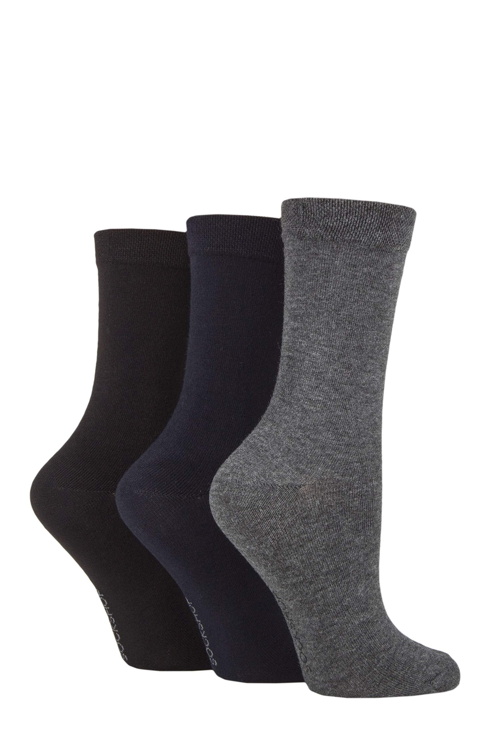 SockShop Ladies Plain Patterned and Striped Bamboo Socks Pack of 3 Black/Navy/Grey 4-8