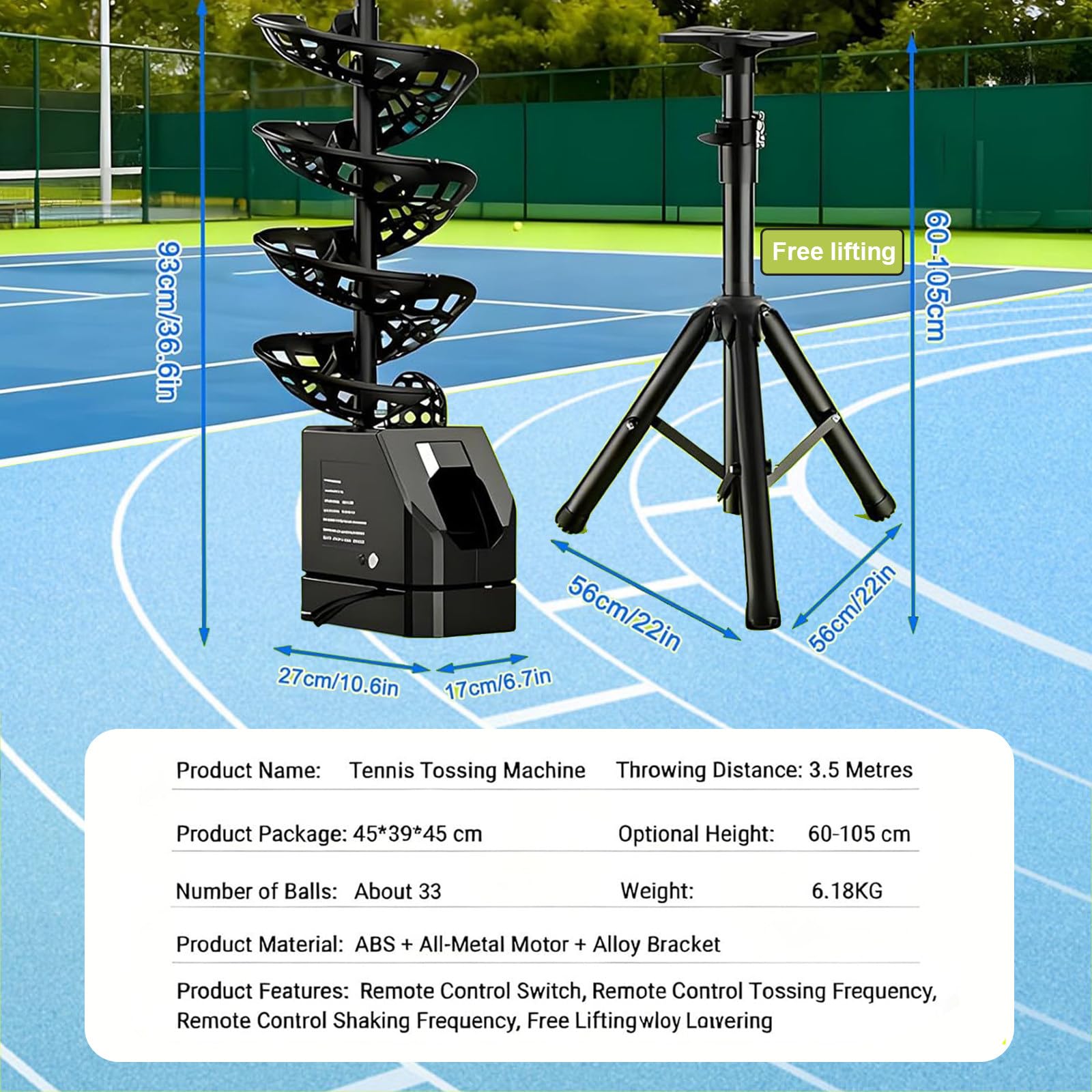 Macchina per Palline da Tennis Macchina per Palle da Tennis Leggero Macchina da Lancio da Tennis Collegare/Batterie 33 Palle, Allenamento Tennis in Campo o Garage
