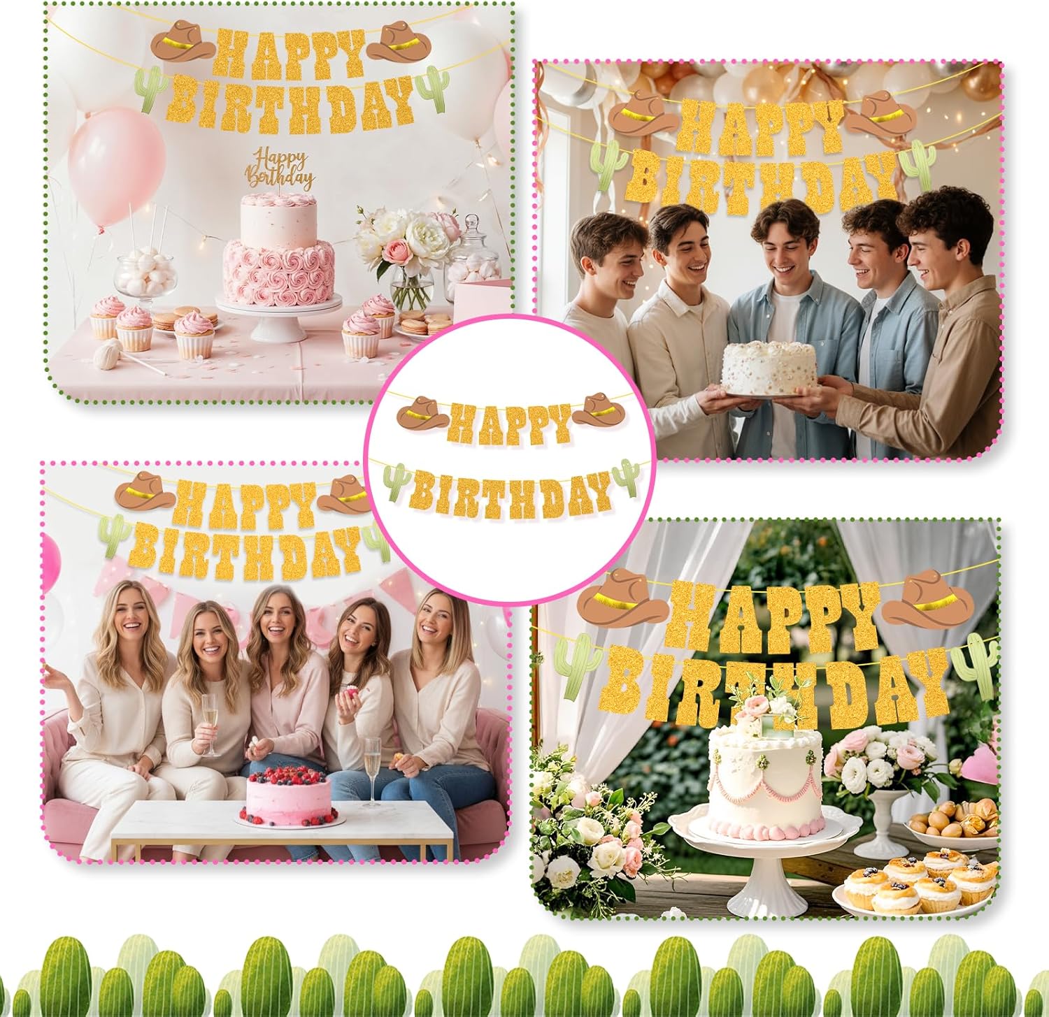 Thinp Western Happy Birthday Banner, Cowgirl Birthday Party Decorations Glitter Cowgirl Birthdays Banners Western Party Decors for Women Girls Home Partys Decoration Supplies(Gold) - Image 7