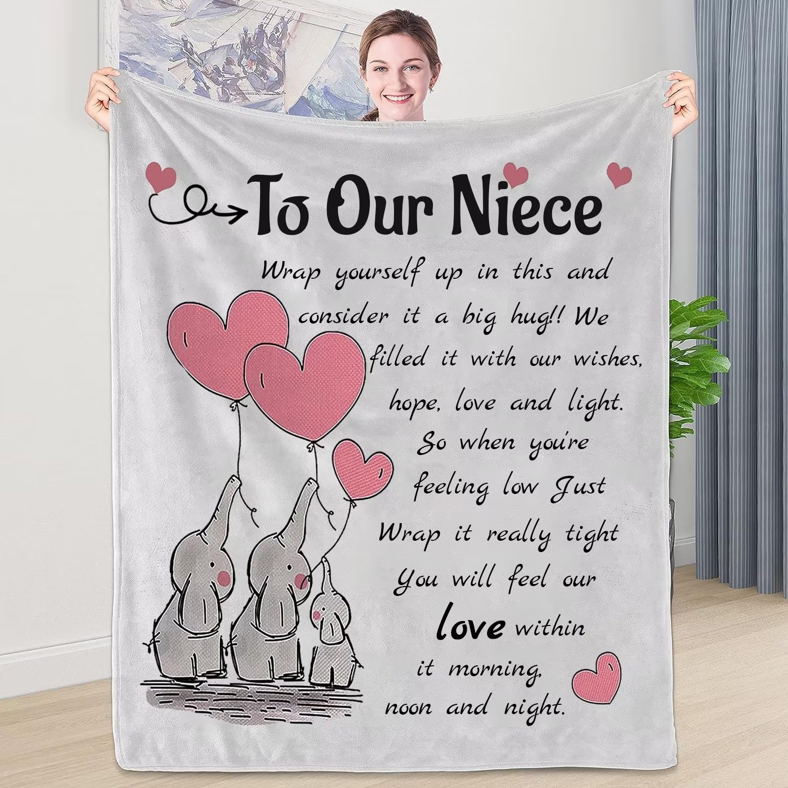 WJMSDK Personalised Elephant Blanket Gifts for Niece, Nephew, Thanksgiving, Graduation, Birthday — image 1