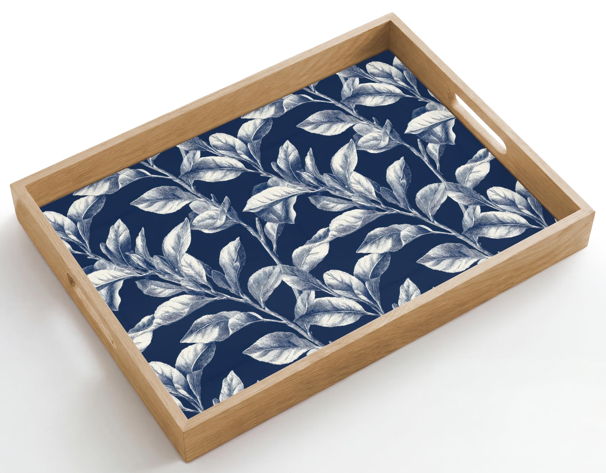 Bandejas Rectangular 50x35 cm Bandeja Cafe Decorativa para Servir Comida Resistente Al Calor De Madera Desayuno Cocina Tabuleiro Botánico - Patrón - Azul