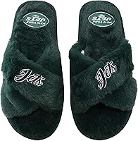 Vista 8 de FOCO Pantuflas deslizantes cruzadas mullidas con logotipo de texto del equipo NFL para mujeres