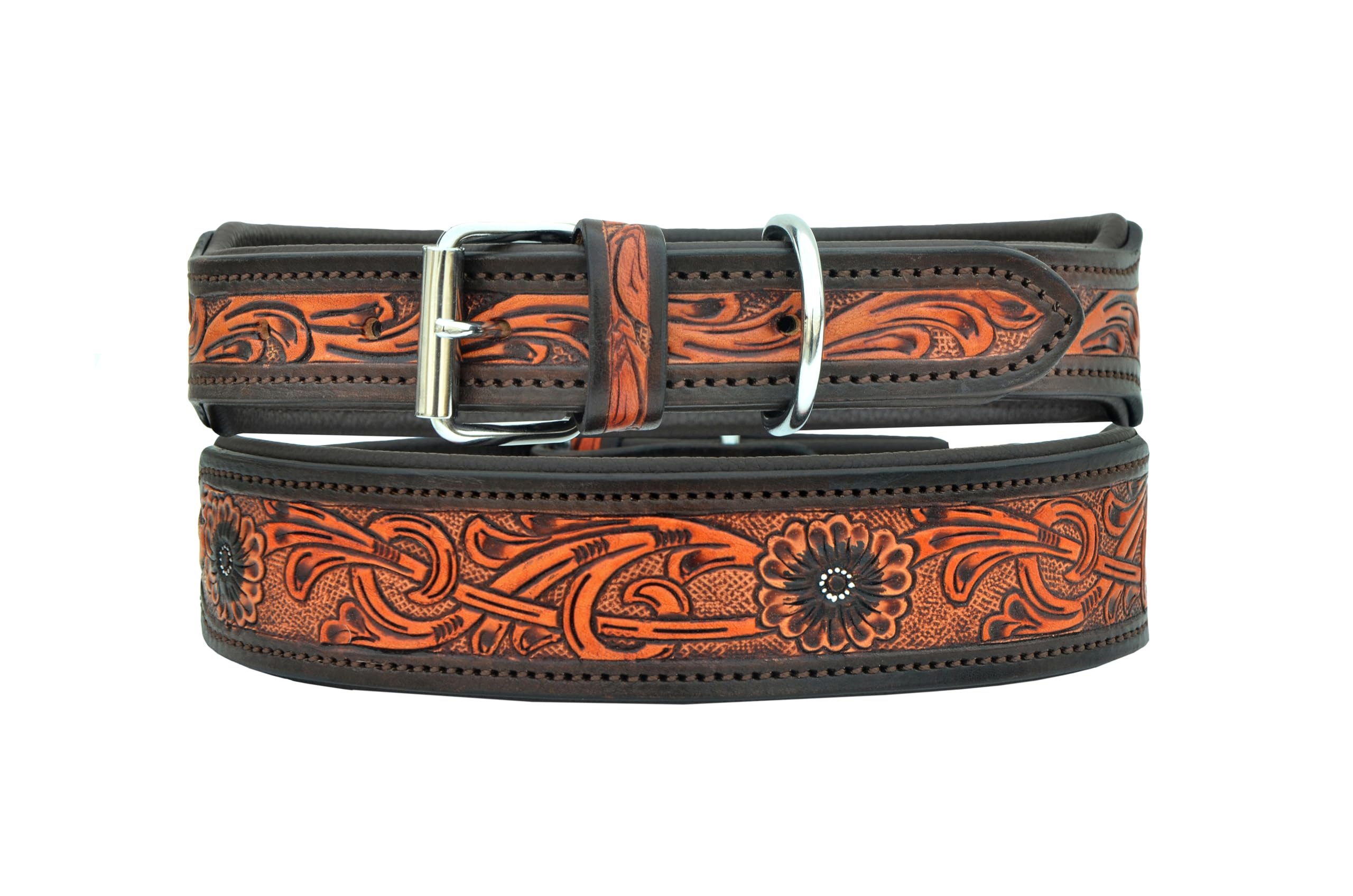 10AB143-M Hundehalsband, Leder, mittelgroß, Western-Stil, strapazierfähig, handgedreht, verstellbar, gepolstert, weich für kleine Welpen und große Hunde