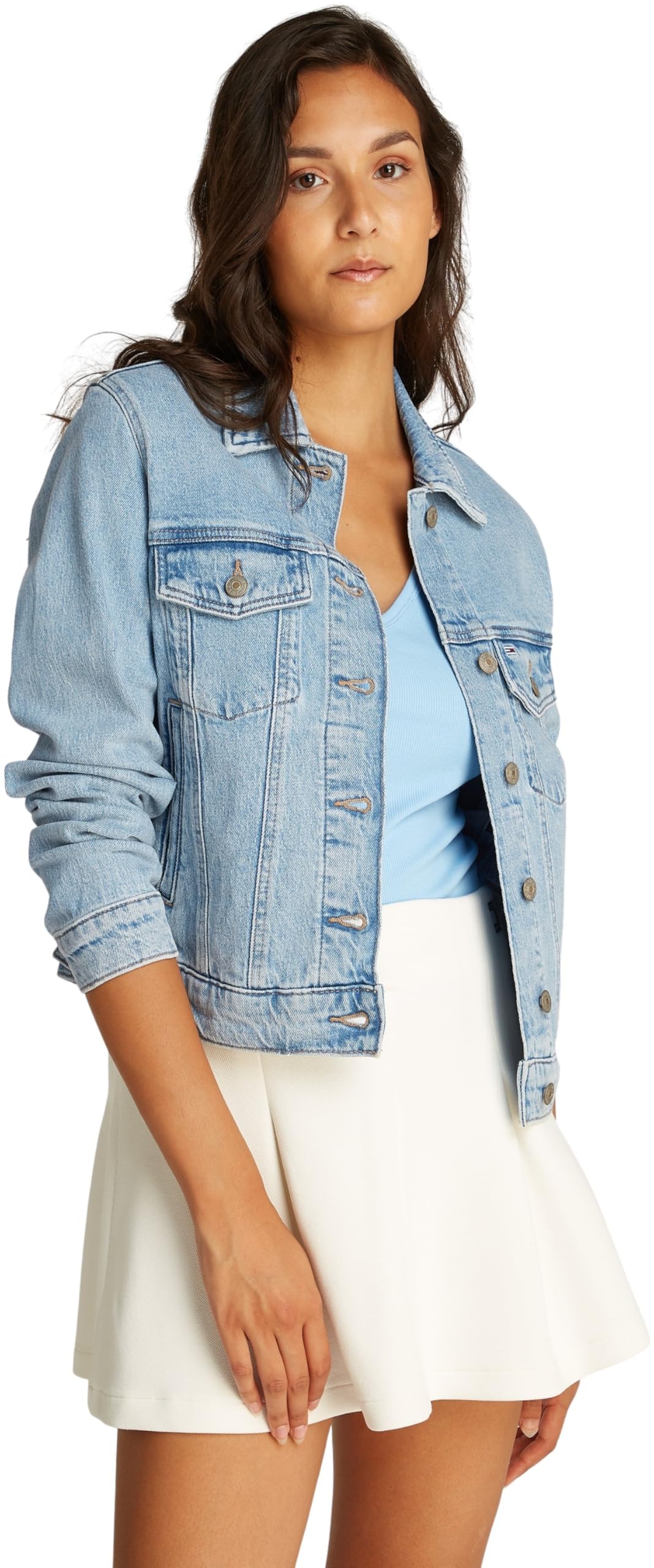 Tommy Jeans Women’s Classic Trucker Regular Fit Denim Jacket, Blue (Denim Light), XS