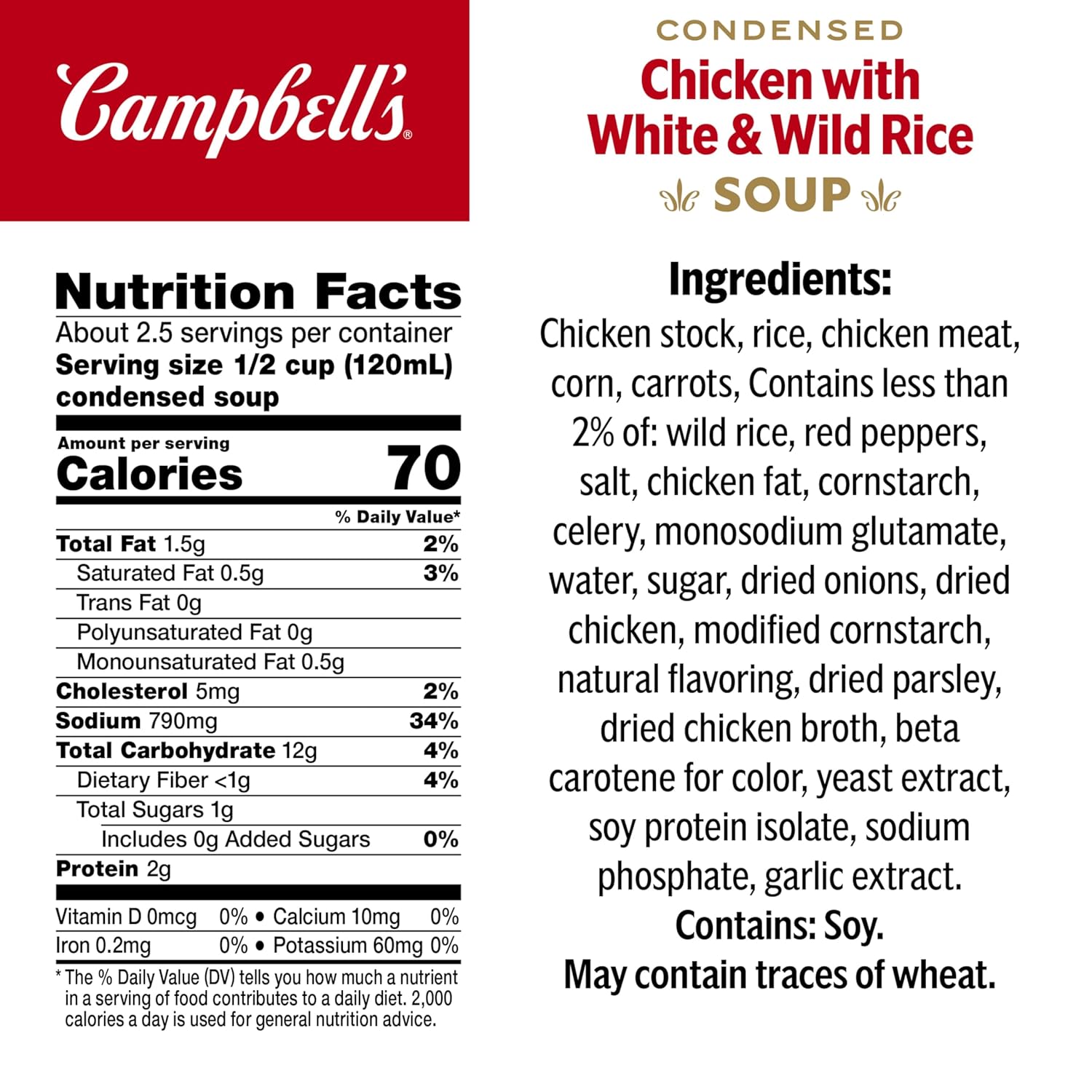 Campbell's Condensed Chicken and Rice Soup With White and Wild Rice, 10.5 oz Can (12 Pack)