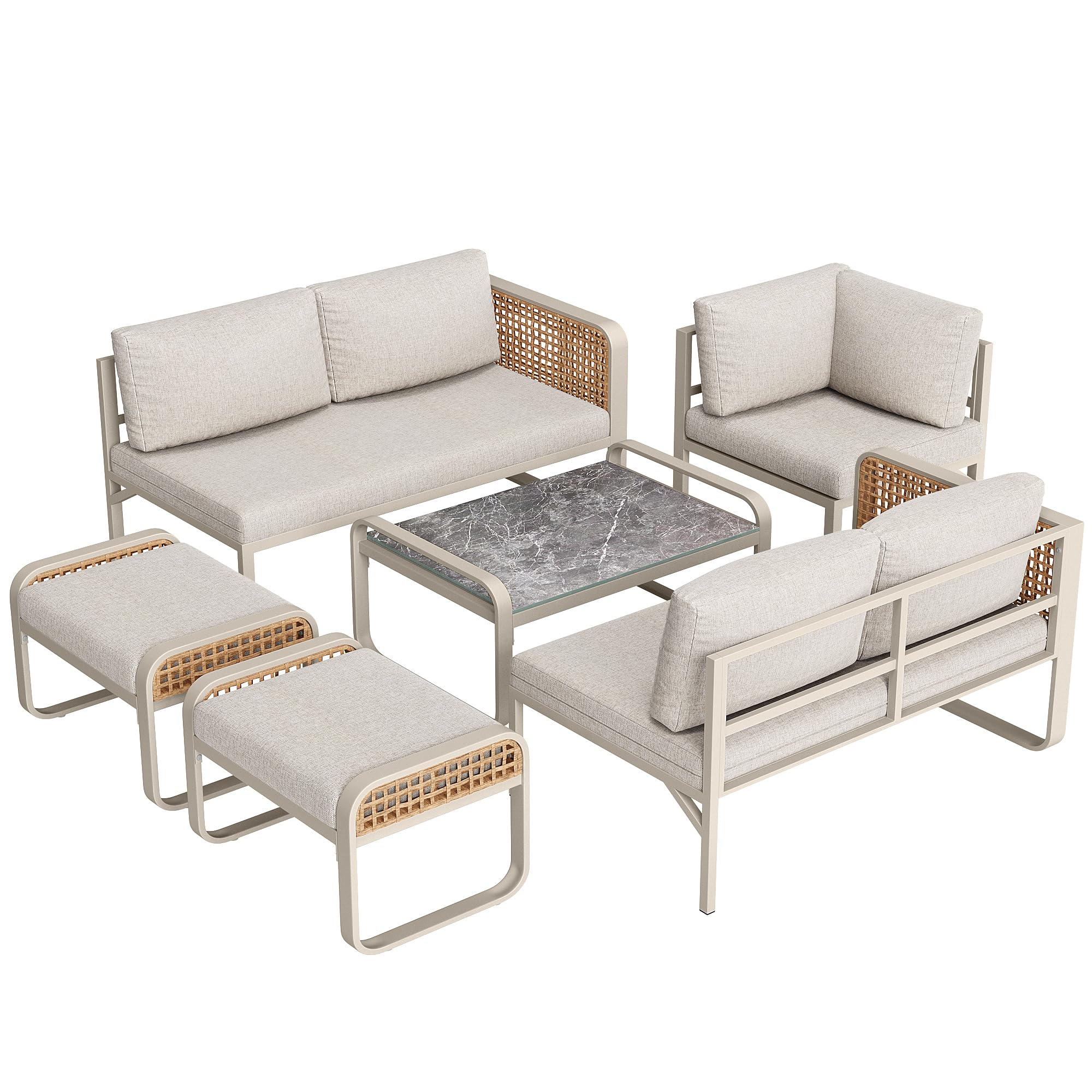 Set divano angolo rattan ferro zincato 120x61x69 cm beige per 6-7 persone