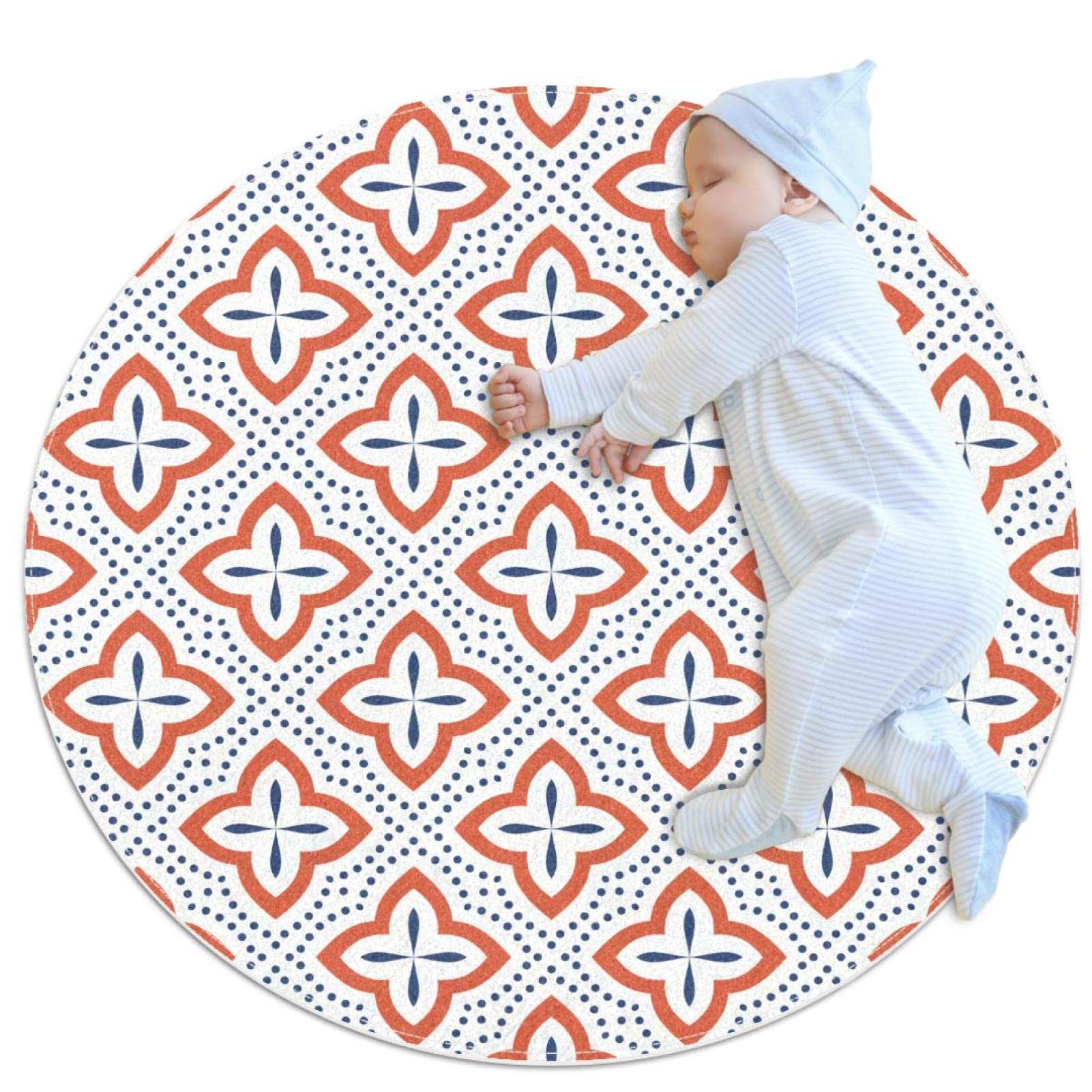 Tapis rond fleurs classiques 70cm pour salon et entrée élégante