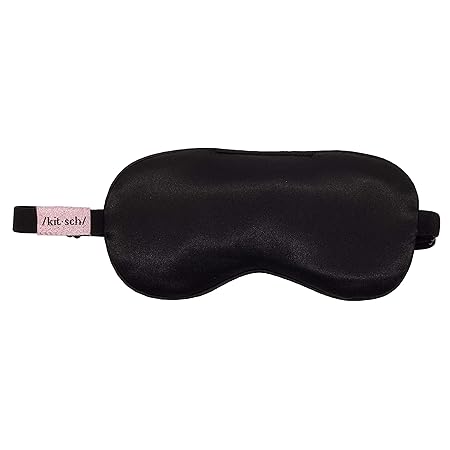 Kitsch Lavender Weighted Satin Eye Mask, Softer Than Silk, Adjustable Eye Mask for Sleeping, Satin Blindfold (Black)
