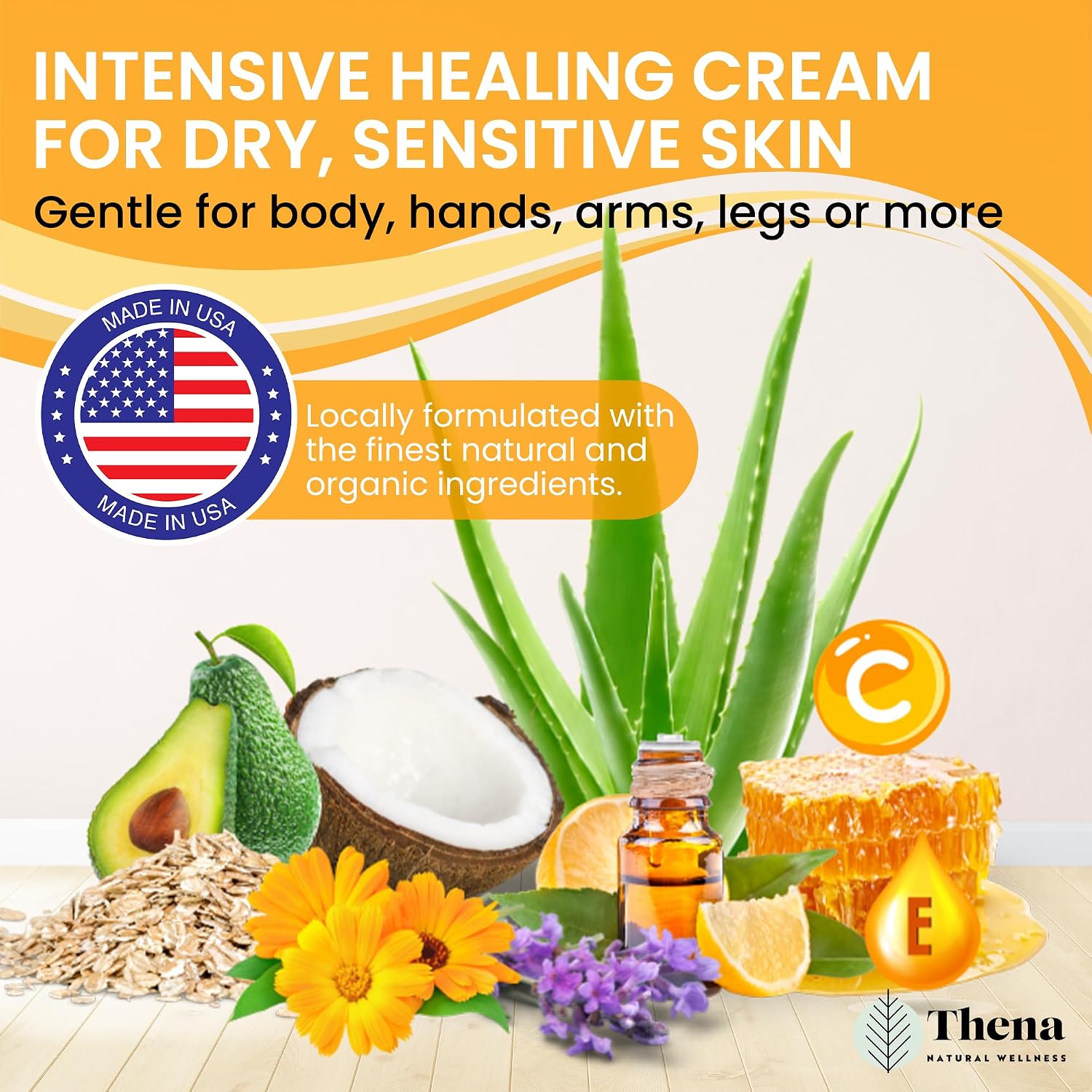 Thena Multifaceted Healing Cream for Dry, Sensitive, Irritated, Eczema, Psoriasis, Dermatitis-Prone Skin, Intense Repair Ointment with Calendula, Oat Oil & Manuka Honey, Soothes, Relieves & Nourishes