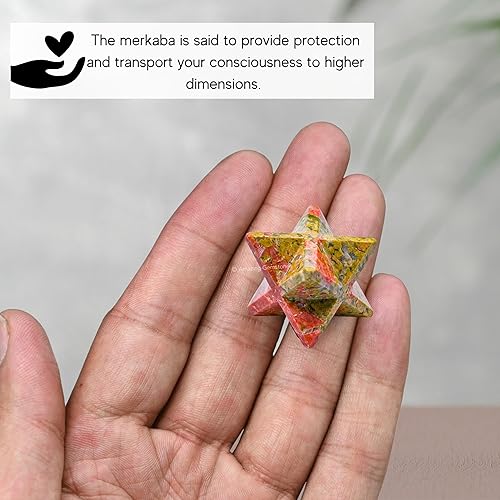 Miniatura 447 de Amazing Gemstone Larvikite Merkaba Crystal – Estrella de Merkaba metafísica de 1 pulgada para meditación – Cristal tetraedro energético y piedras