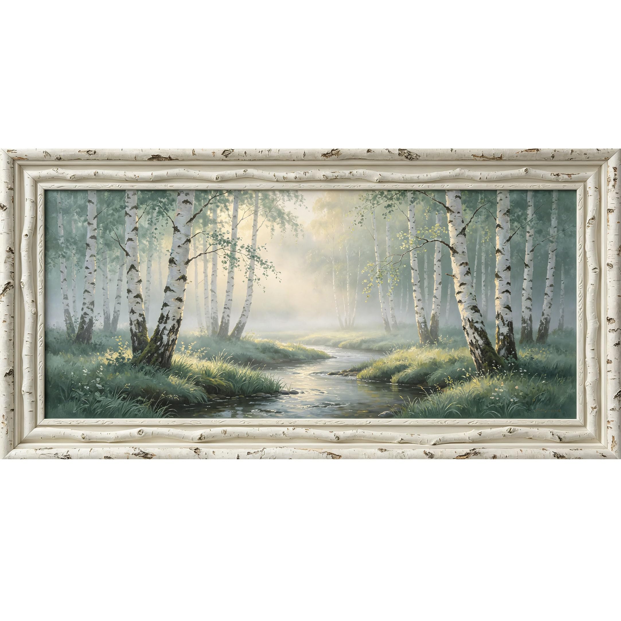 Agglomerix 3D Framed Wall Art Birch Tree Forest Creek Landscape Oil Painting Large Size SelfAdhesive Removable Wall Decor Prints Artwork for Living Room Bedroom Office