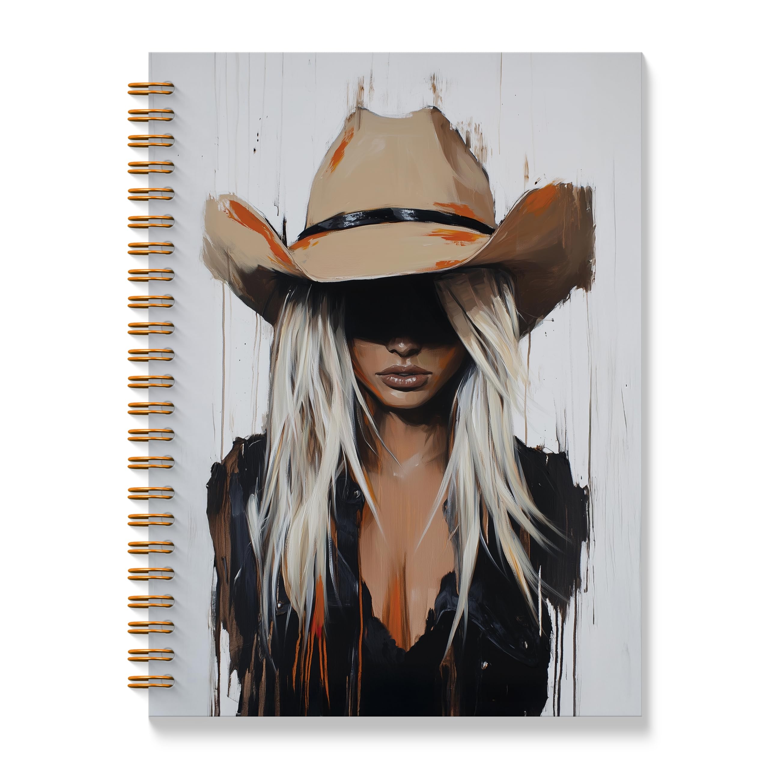 BAYOGITA Vintage Cowgirl Western Spiral Notebooks, Rustic Farmhouse Cowboy Hat Blonde Woman Journal, Modern Abstract Country Cowgirl Journal, Western