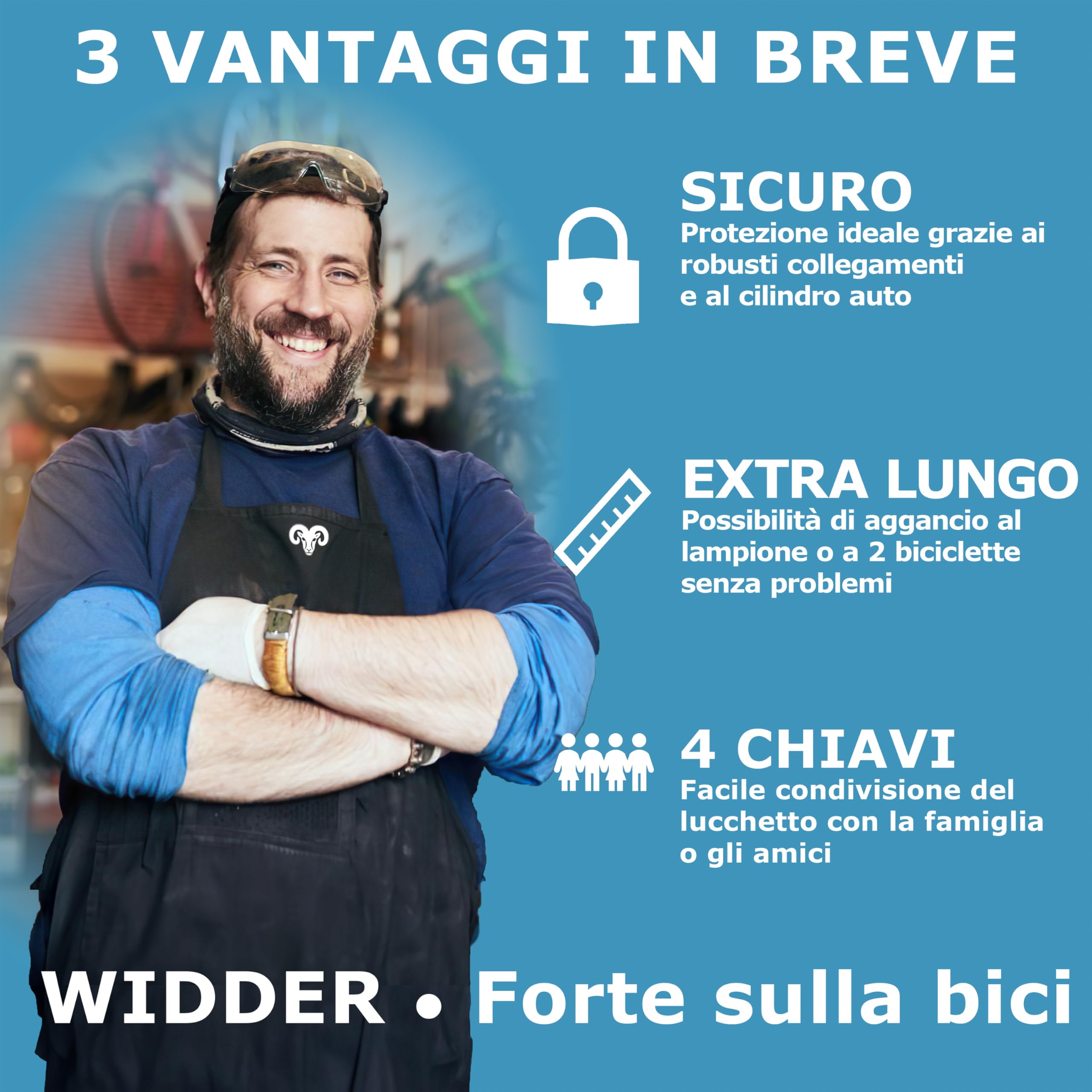 WIDDER Antifurto pieghevole per bici molto sicuro | 120 cm | con 4 chiavi | Lucchetto pieghevole per bicicletta con staffa | ideale come antifurto per e-bike, e-scooter, bici | Bike Lock
