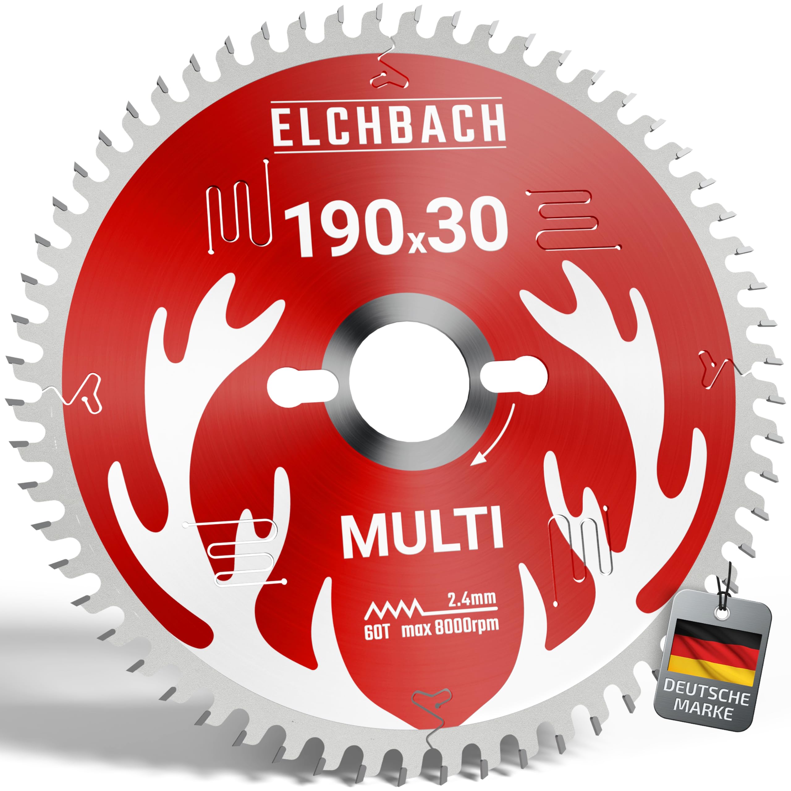 Elchbach® Multi Kreissägeblatt 190×30 mm Hartmetall - für Holz, Metall, Aluminium & Kunststoff - Sägeblatt 190x30 mm für Präzisionsschnitte - kompatibel mit Handkreissäge von Bosch & Makita