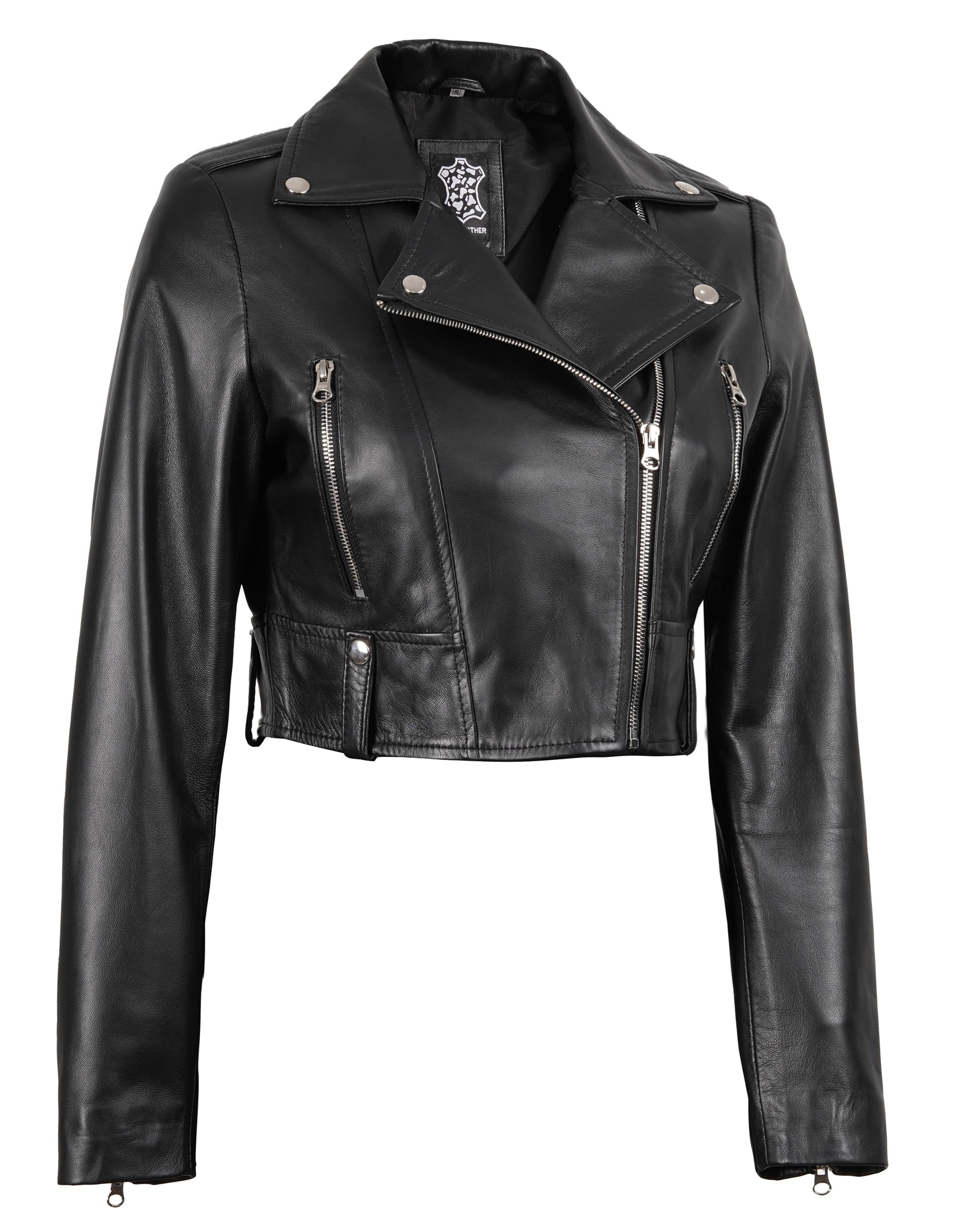fjackets Giacca da donna in vera pelle di agnello da donna, elegante giacca in pelle corta da donna