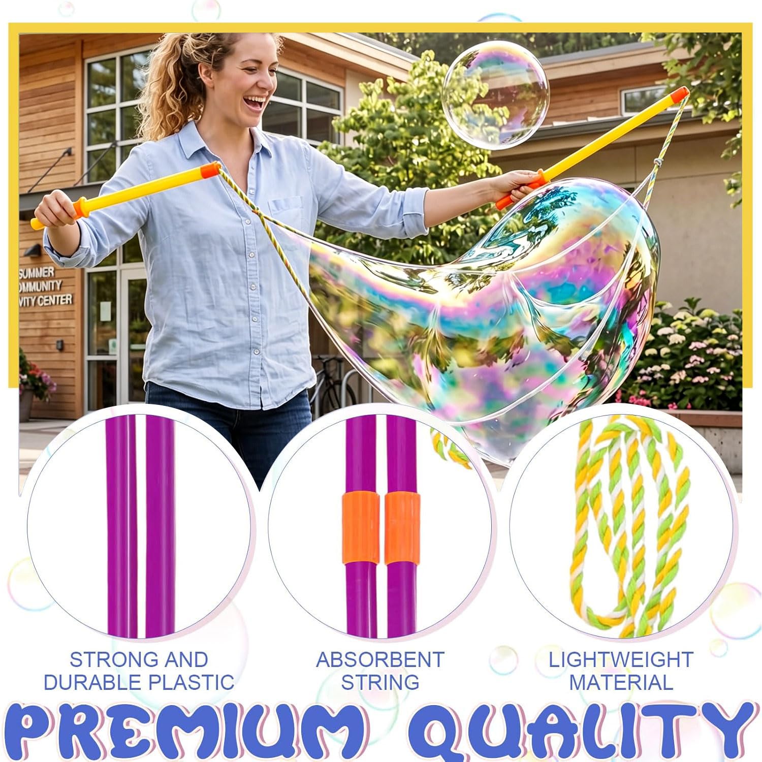 YeahBoom Juego de pompas de jabón gigantes, 2 unidades grandes, diseño telescópico de pompas de jabón, juguetes de burbujas de jabón, fáciles de llevar, para juegos al aire libre, fiestas