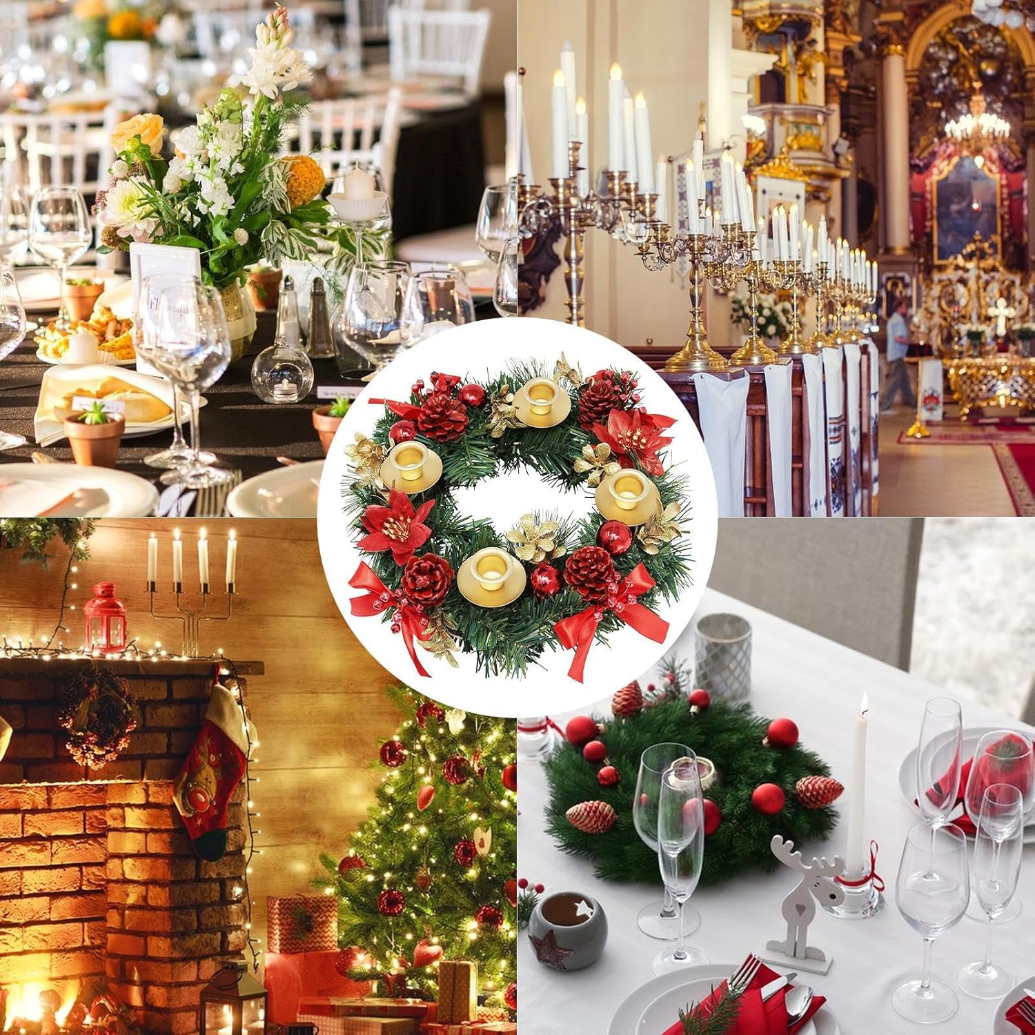 Candle Holder Wreaths | Centerpiece Decoration Candle Wreaths - Kitchen Cabinet Table Centerpieces, Rings for Christmas