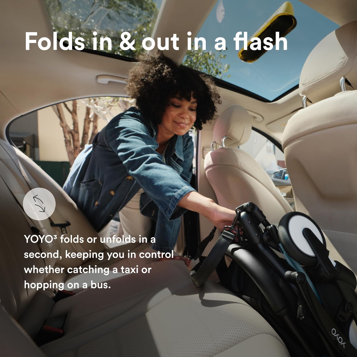 Stokke YOYO3 Stroller from 6 Months - Includes Black Frame/Aqua Seat Cushion + Canopy - Folds in & Out in a Flash - Light & Compact - Carry-On Compatible