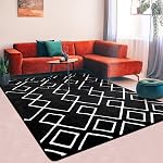Soft Area Rug for Bedroom, 3.9x5.8Ft Moroccan Rugs for Living Room, Geometric Non-Slip Carpet with Memory Foam for Boys Girls's Bedside Office Dorm Hallway, Black and White