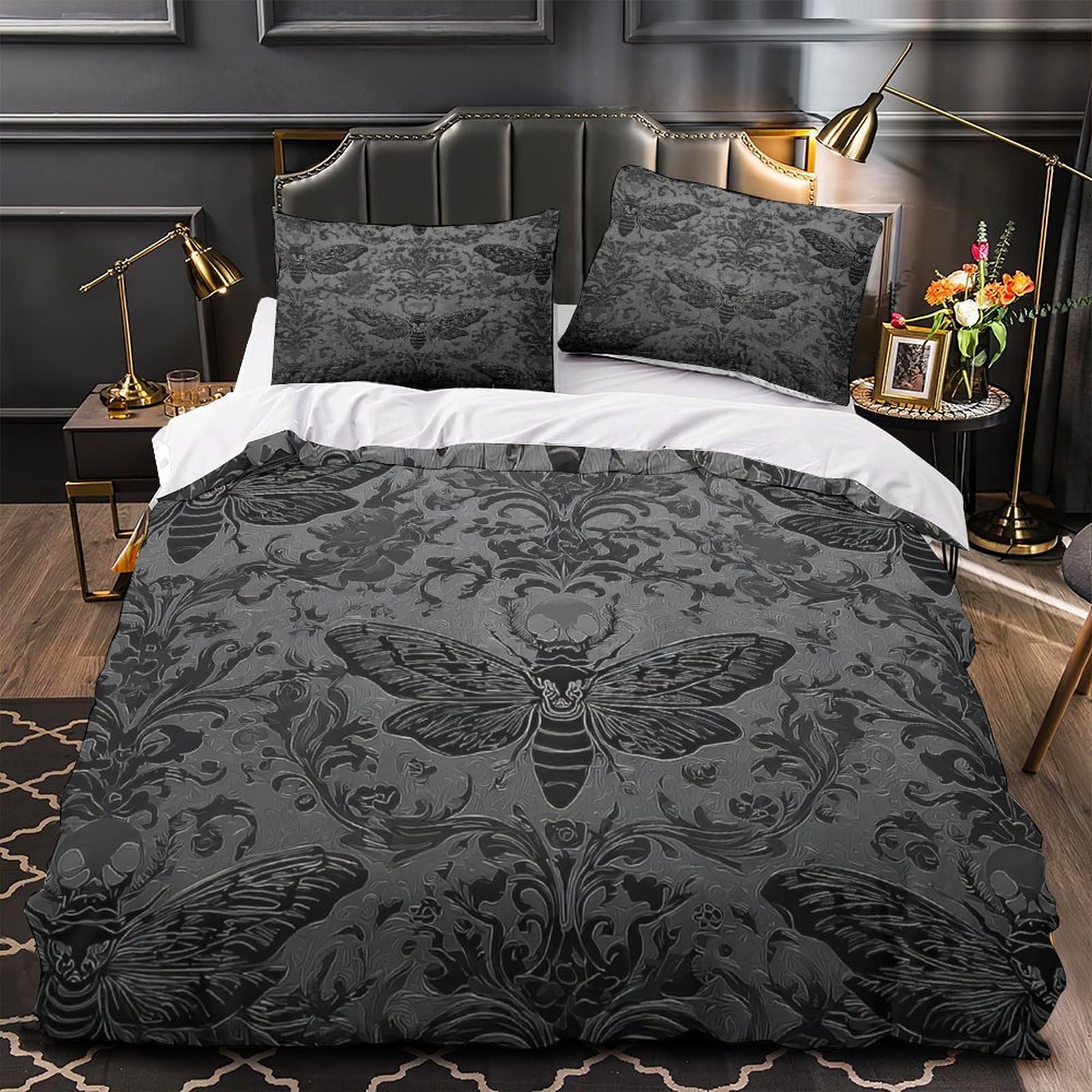 Housse de couette 3D motif floral sombre microfibre hypoallergénique 140x200