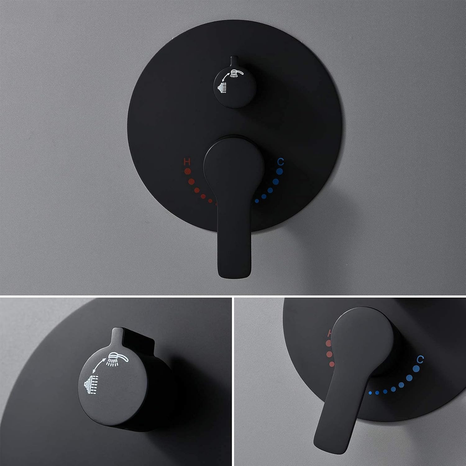 Matte Black Shower Faucet Set, Rain Shower System Contain 10 Inches Rain Shower Head with Handheld, Bathroom Wall Mounted Rainfall Shower Fixture Set(Round Black Shower + Rough Valve) image 5