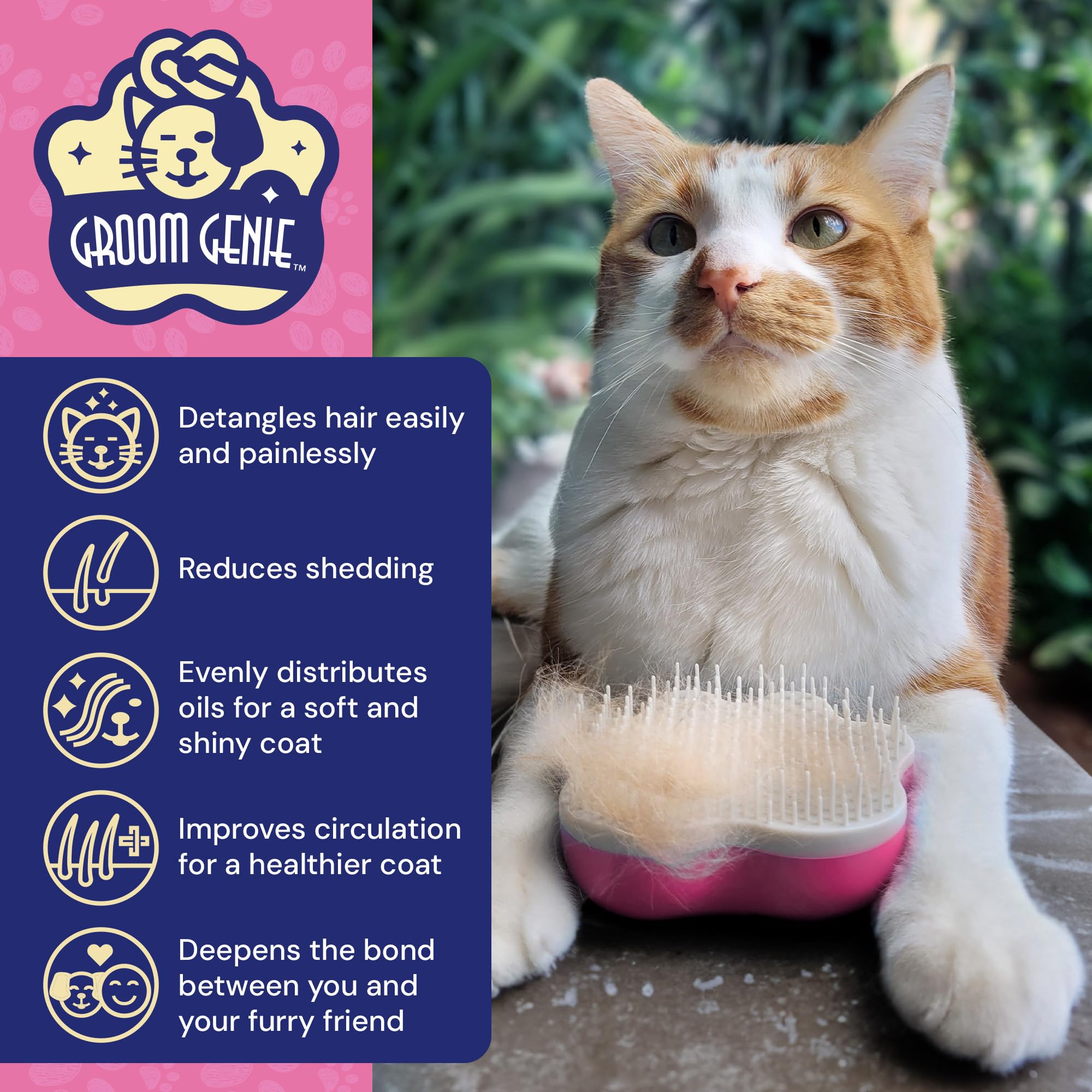 Cepillo de masaje grande de 5 pulgadas para perros y mascotas, herramienta de aseo para gatos, perros, pelo largo o corto, rosa frambuesa