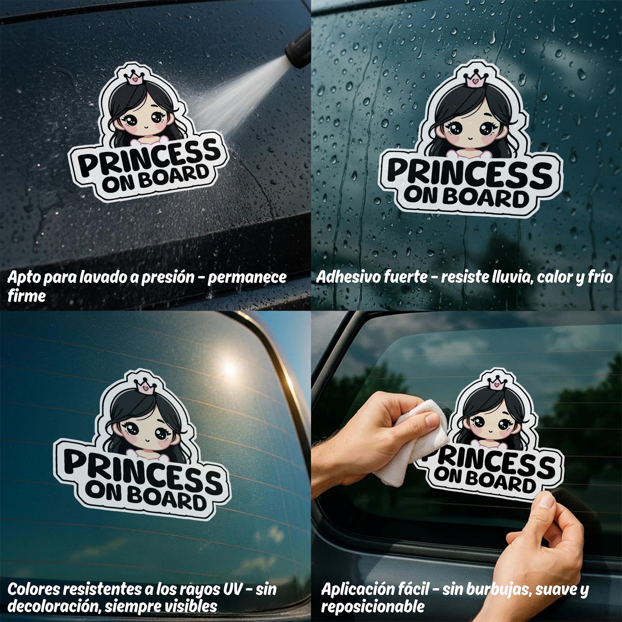 Baby on Board Sign for Car Baby Princess, High Visibility Window Sticker Badge, Easy Apply & Remove, Universal Safety Sign - Image 4
