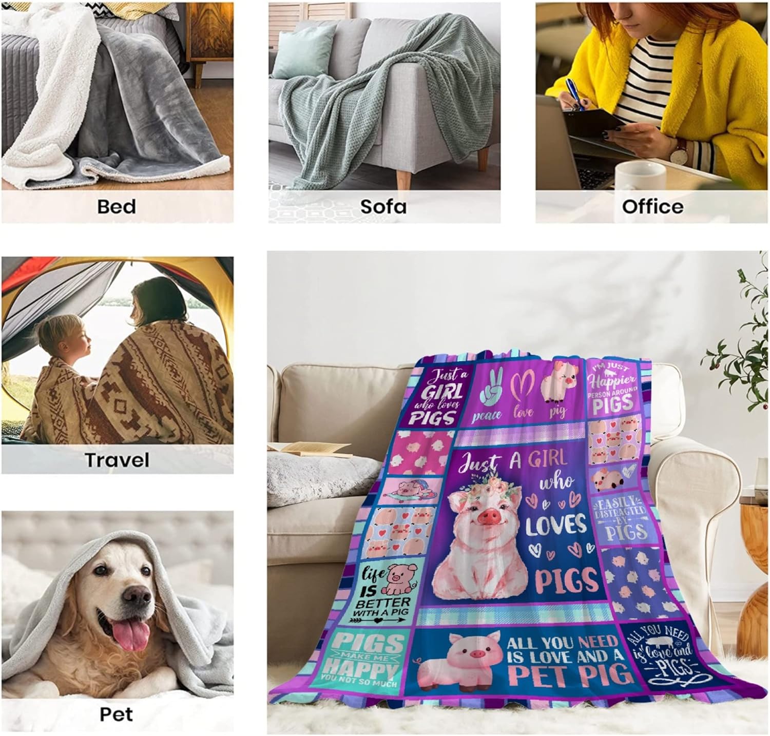 Pig Blanket, Flannel Throw Blanket, 40"x50" - Pink, Cartoon Pig Pattern, Soft, Lightweight, Warm, Perfect for Kids, Napping, Travel, Camping - Image 7