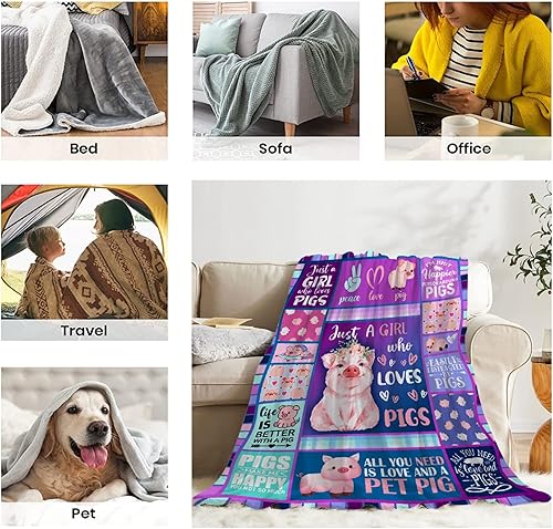 Miniatura 7 de Manta de cerdo, regalos de cerdos para mujeres amantes de los cerdos, manta de franela súper suave, manta de regalo con temática de cerdos para