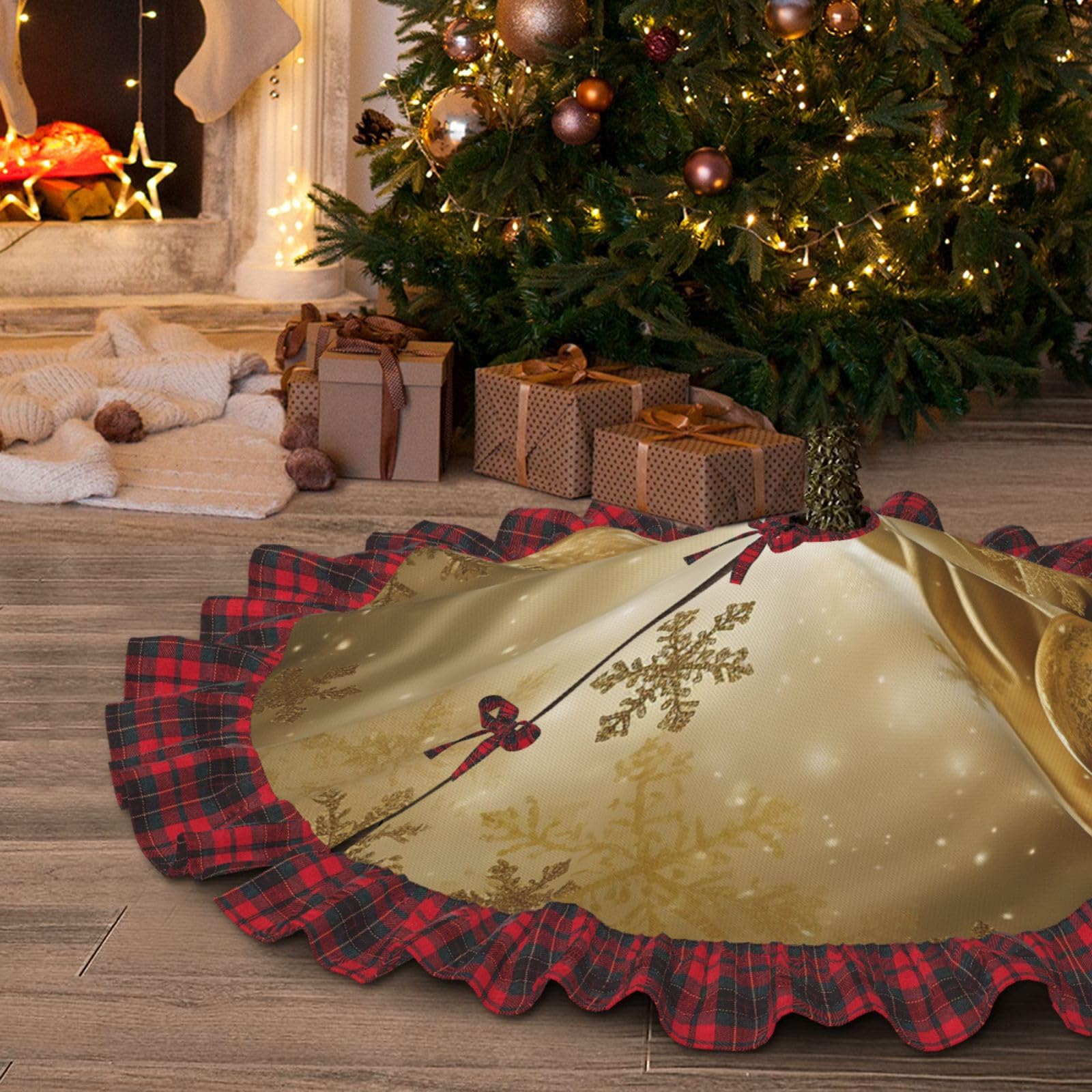 Jupe de sapin de Noël en soie dorée pour habiller votre salon