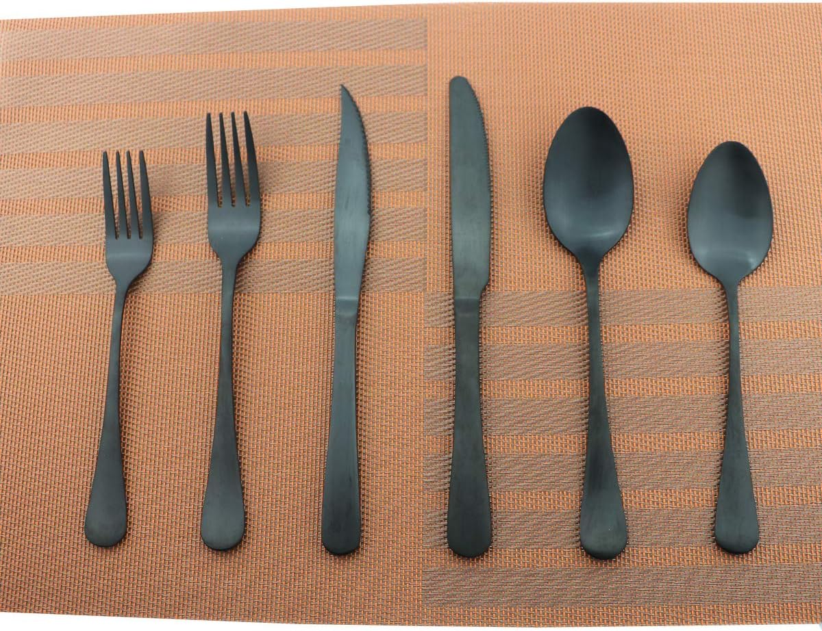 Stainless Steel With Titanium Matte Black Flatware Set,Steak Knife Cutlery Set Knife Fork Salad Fork Dessert Spoon 36-piece, Service for 6 (Luxury Matte Balck)