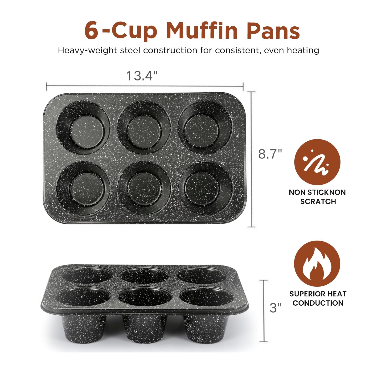 Moldes de acero inoxidable – Bandeja antiadherente de 6 cavidades para hornear, tamaño jumbo para magdalenas de primera calidad, cupcakes caseros, panes, tartas de queso, profesional para
