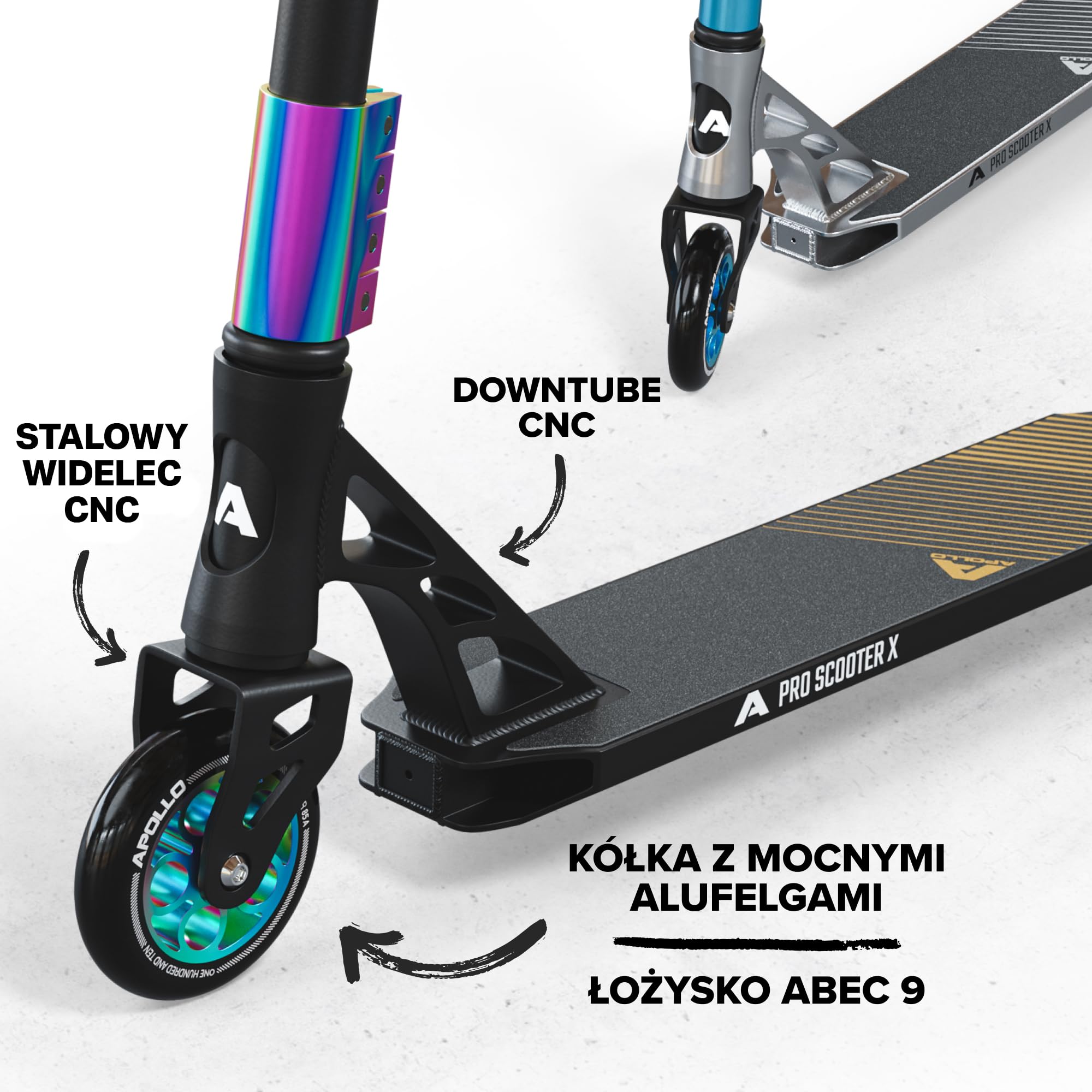 Apollo Stunt Hulajnoga Wyczynowa – Genesis Pro X Hulajnoga Profesjonalna, ABEC 9 Łożyska Kulkowe, Koła Poliuretanowe z Rdzeniem Alu, Hulajnoga do Trików