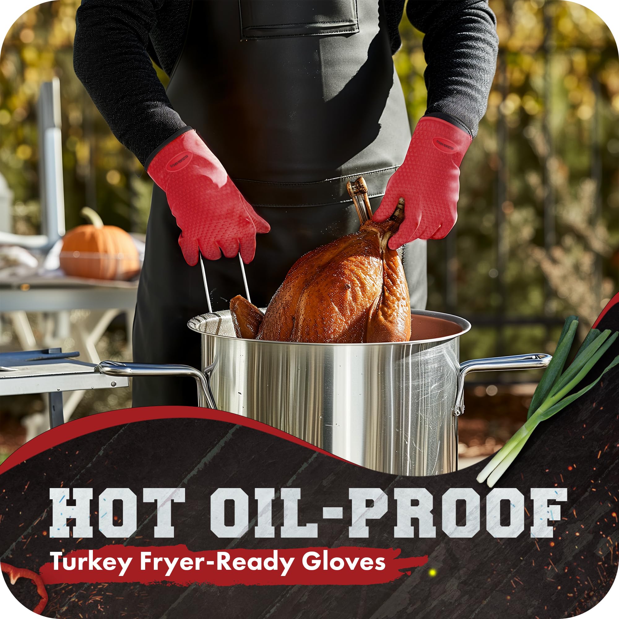 Guantes de silicona para horno ahumador, resistentes al calor, guantes lavables para cocinar de forma segura, horneado y freír en la cocina, barbacoa y parrilla. Juego de 3 bonos (rojo)