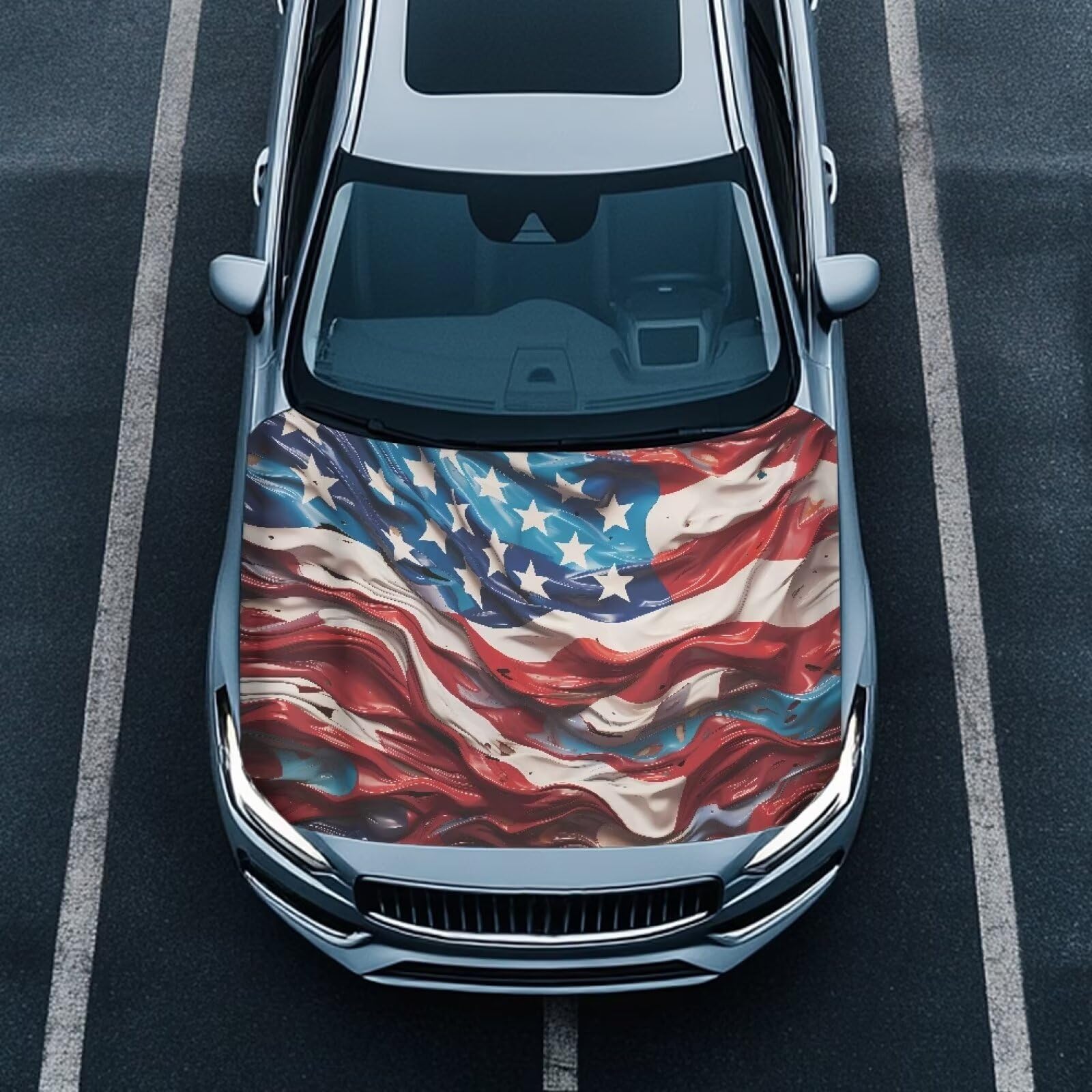 American Flag Print Car Hood Flag Cover - 59x39 in Car Hood Cover for Car Decor,Car Hood Cover Protector for Auto Car Truck Van SUV, Car Accessories