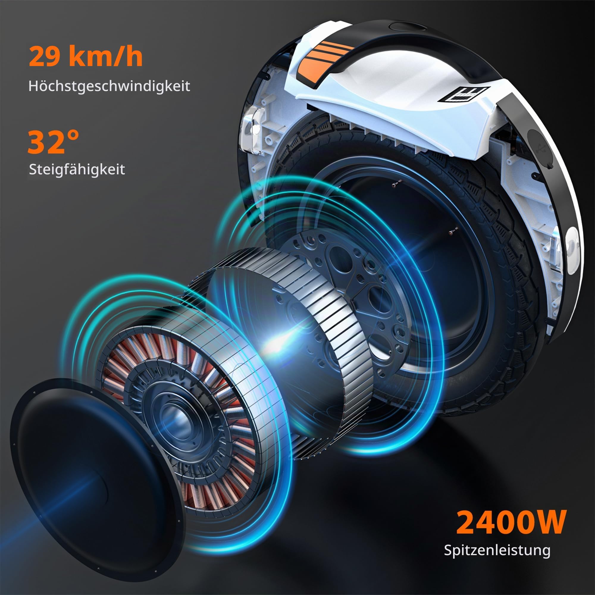 Kingsong Elektro-Laufrad KS-14D, Erwachsene,Weiß, 800W Motor, Reichweite bis zu 40km, 20km/h begrenzt, 14" Luftreifen, Lautsprecher und Bluetooth