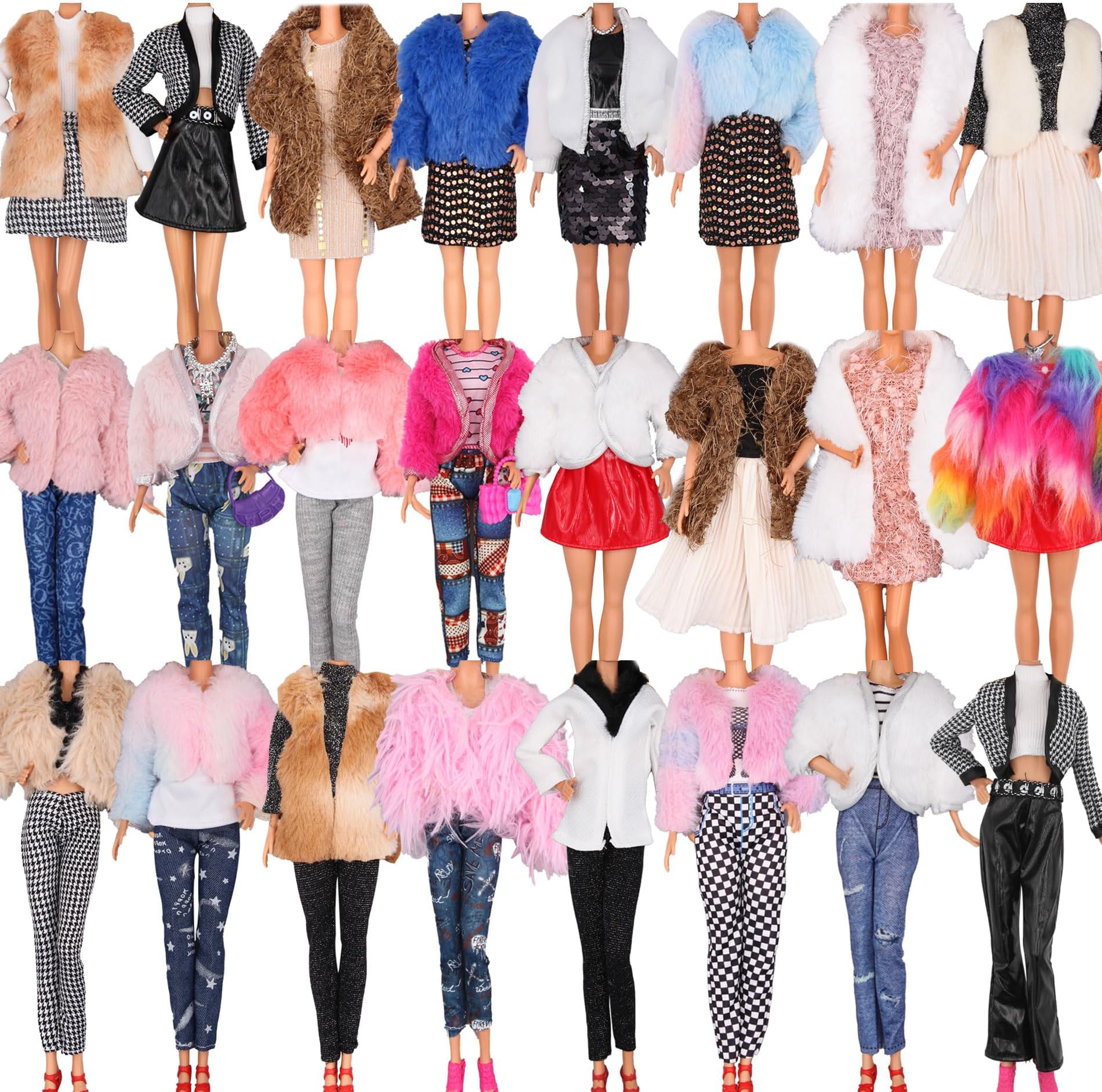 ZTWEDEN Winter Coat Jacket Clothes Set for 30cm Girl Doll, 11.5 inches Winter Fashion Sweater Tops with Jeans Party Dress Skirts T-Shirt Hat Shawl Xmas Gift