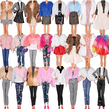 ZTWEDEN Winter Coat Jacket Clothes Set for 30cm Girl Doll, 11.5 inches Winter Fashion Sweater Tops with Jeans Party Dress Skirts T-Shirt Hat Shawl Xmas Gift