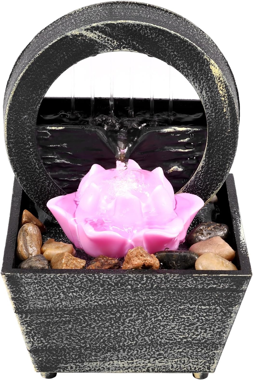 Tabletop Fountain with Light Battery/USB Operated Mini Indoor Water Fountain Feature Zen Meditation Fountain Decor Sound Relaxation Fountain Ornament for Table Office Home Bedroom (Lotus)