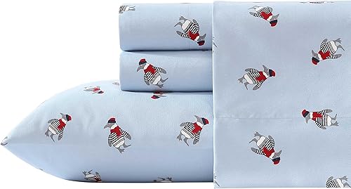 Miniatura 8 de Nautica - Sábanas matrimoniales, juego de cama de franela cepillada, decoración de dormitorio suave y acogedora (lanzamiento de copos de nieve,