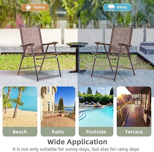 Miniatura 8 de Tangkula Juego de 2 sillas de comedor plegables para patio, sillas de césped con apoyabrazos, marco de acero, sillas de camping portátiles para